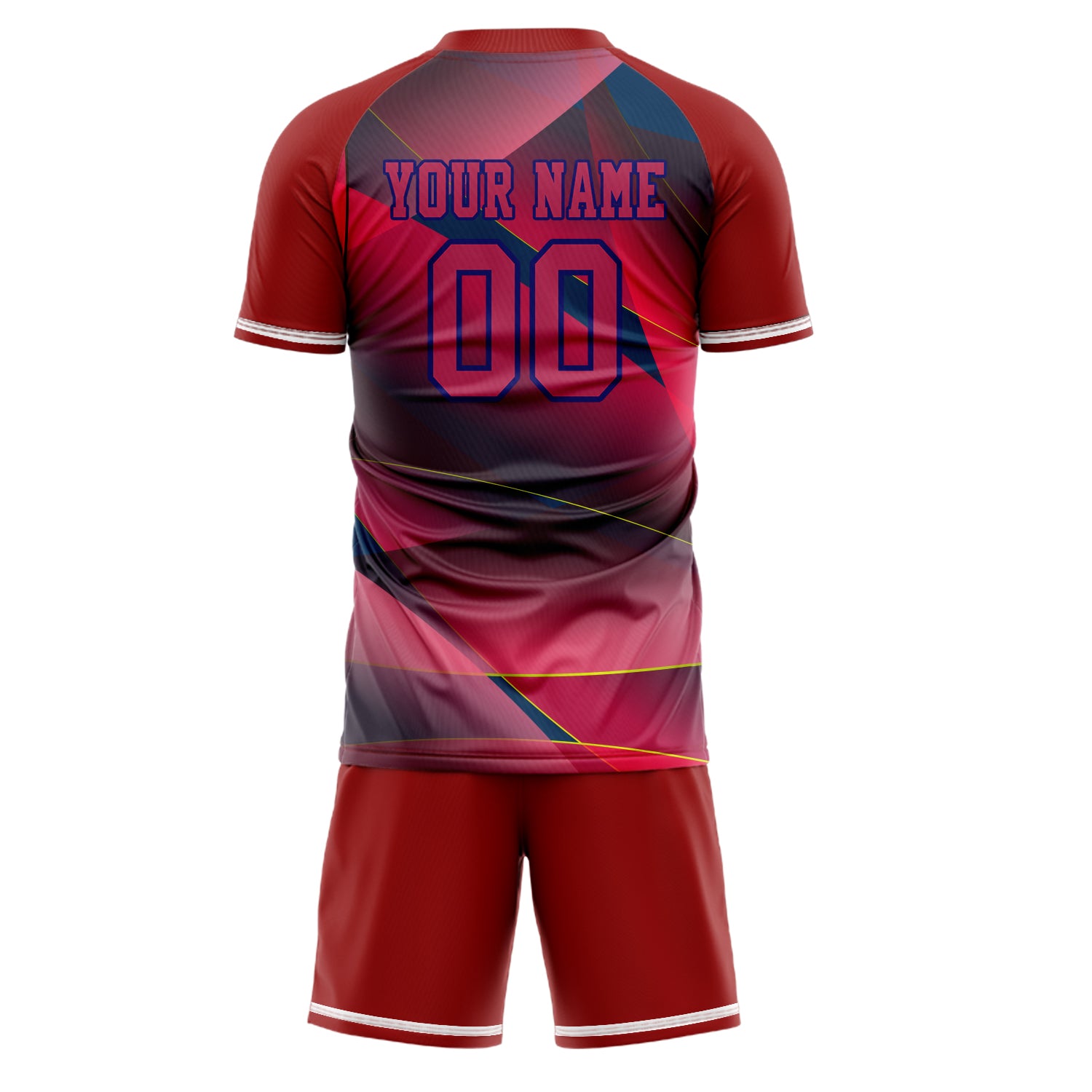 Custom Red Navy GeometricalPattern Soccer Jersey