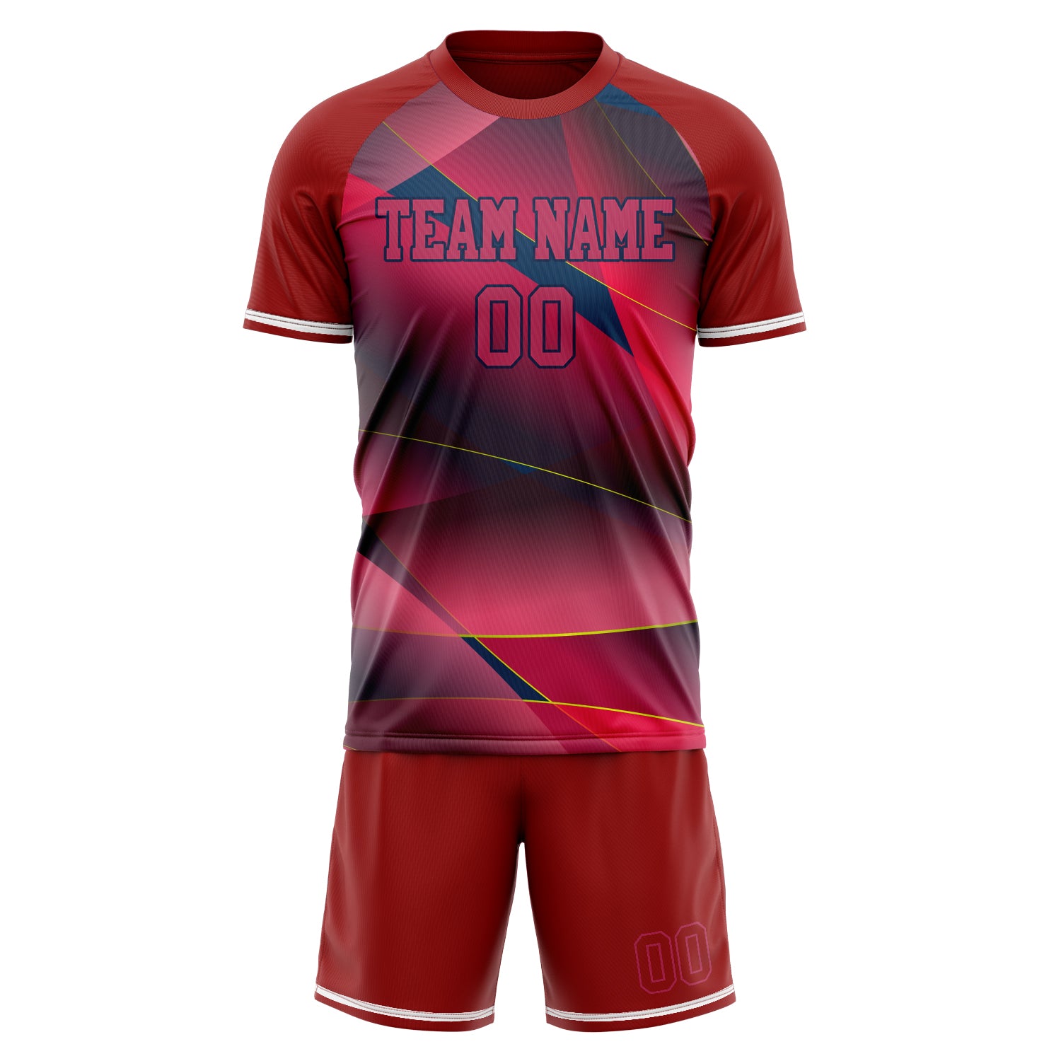 Custom Red Navy GeometricalPattern Soccer Jersey