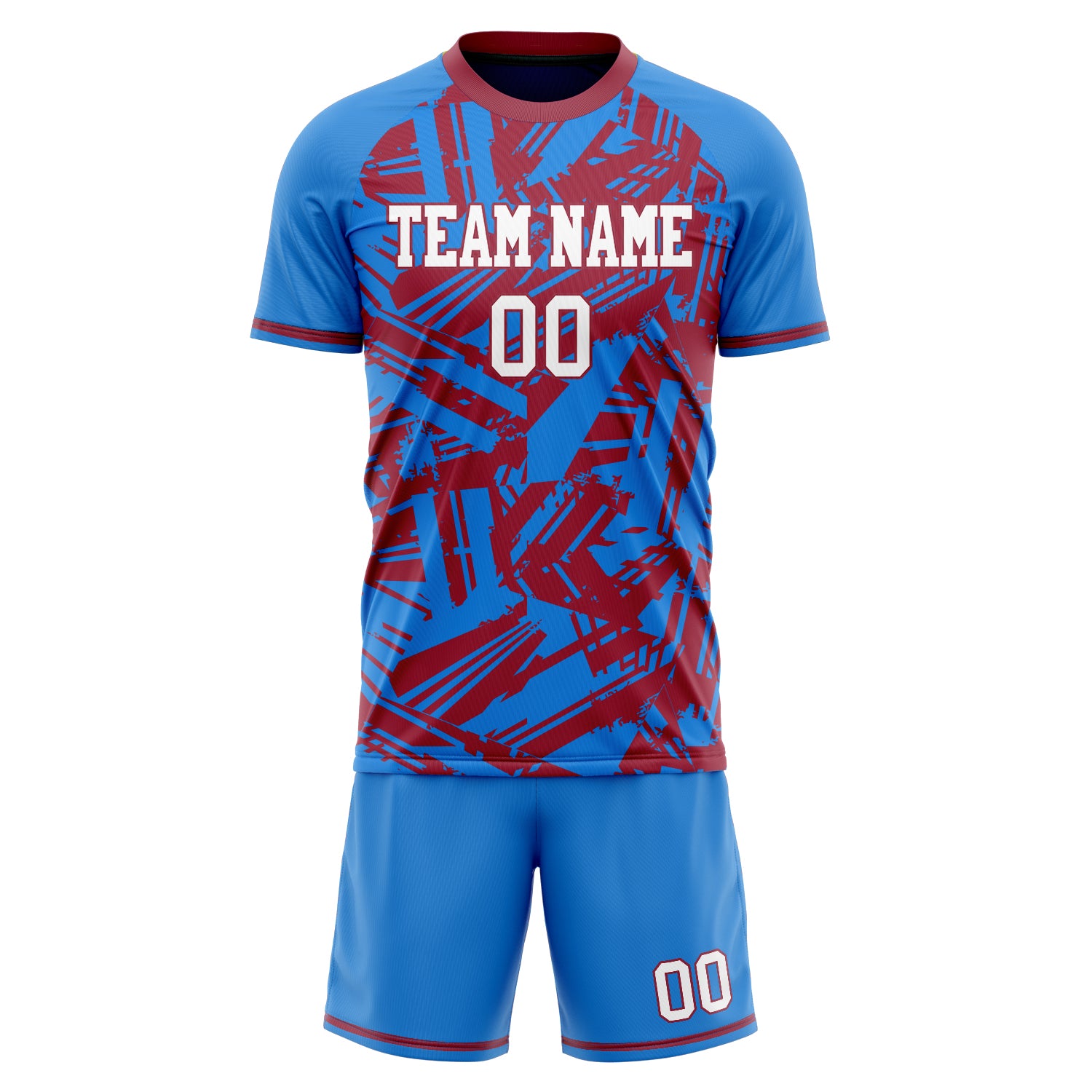 Custom Blue Red GeometricalPattern Soccer Jersey