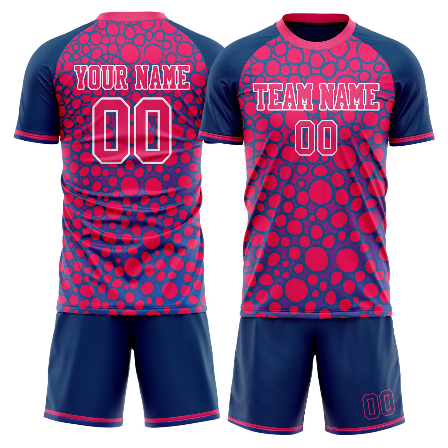 Custom Pink Navy GeometricalPattern Soccer Jersey