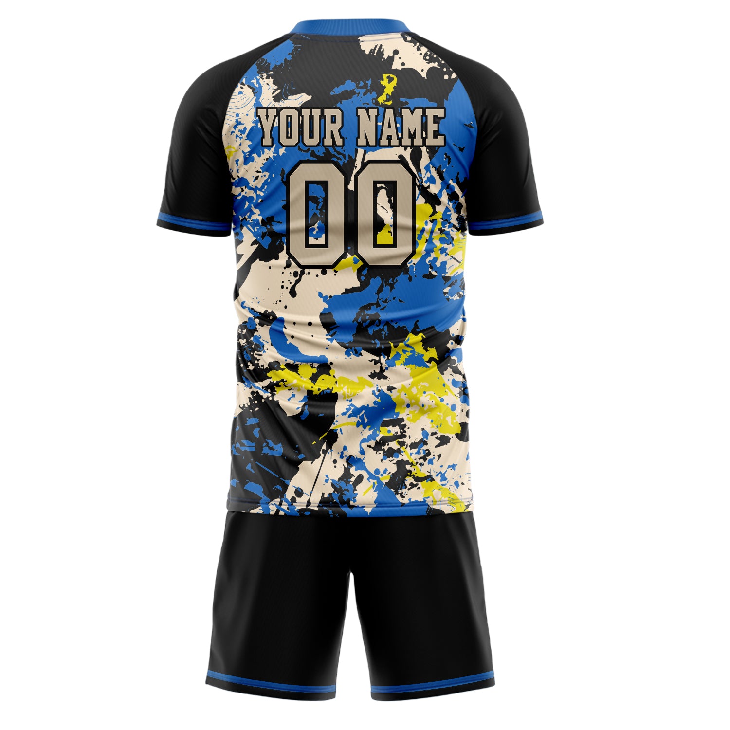 Custom Blue Black GeometricalPattern Soccer Jersey