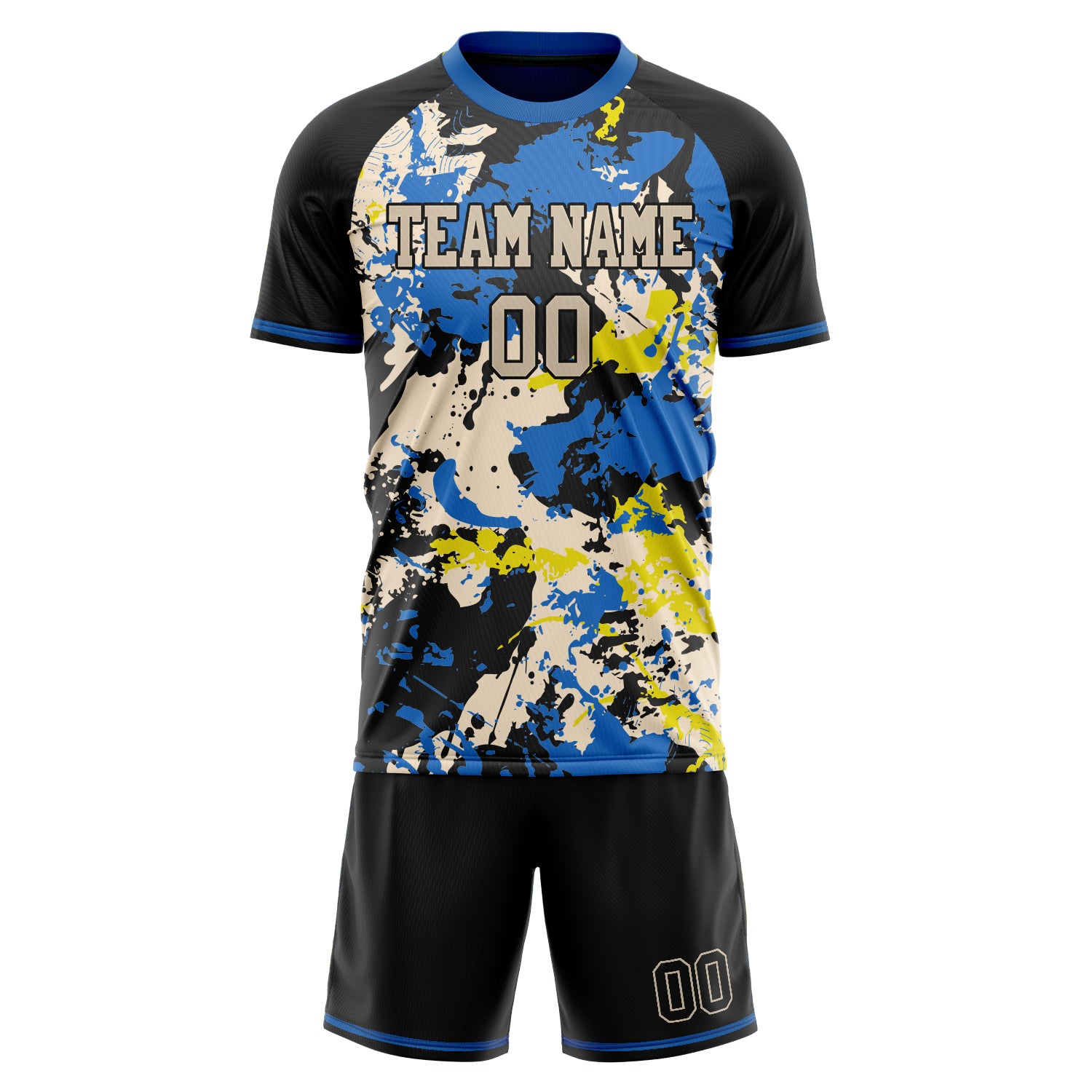 Custom Blue Black GeometricalPattern Soccer Jersey