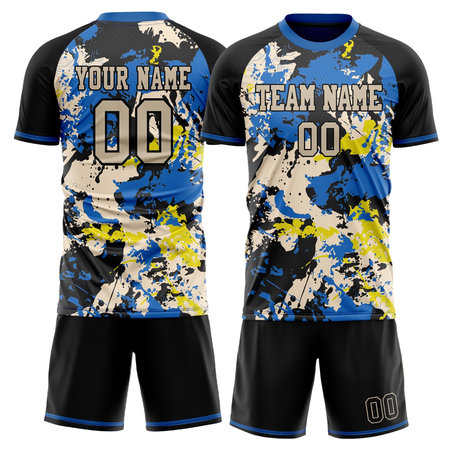 Custom Blue Black GeometricalPattern Soccer Jersey