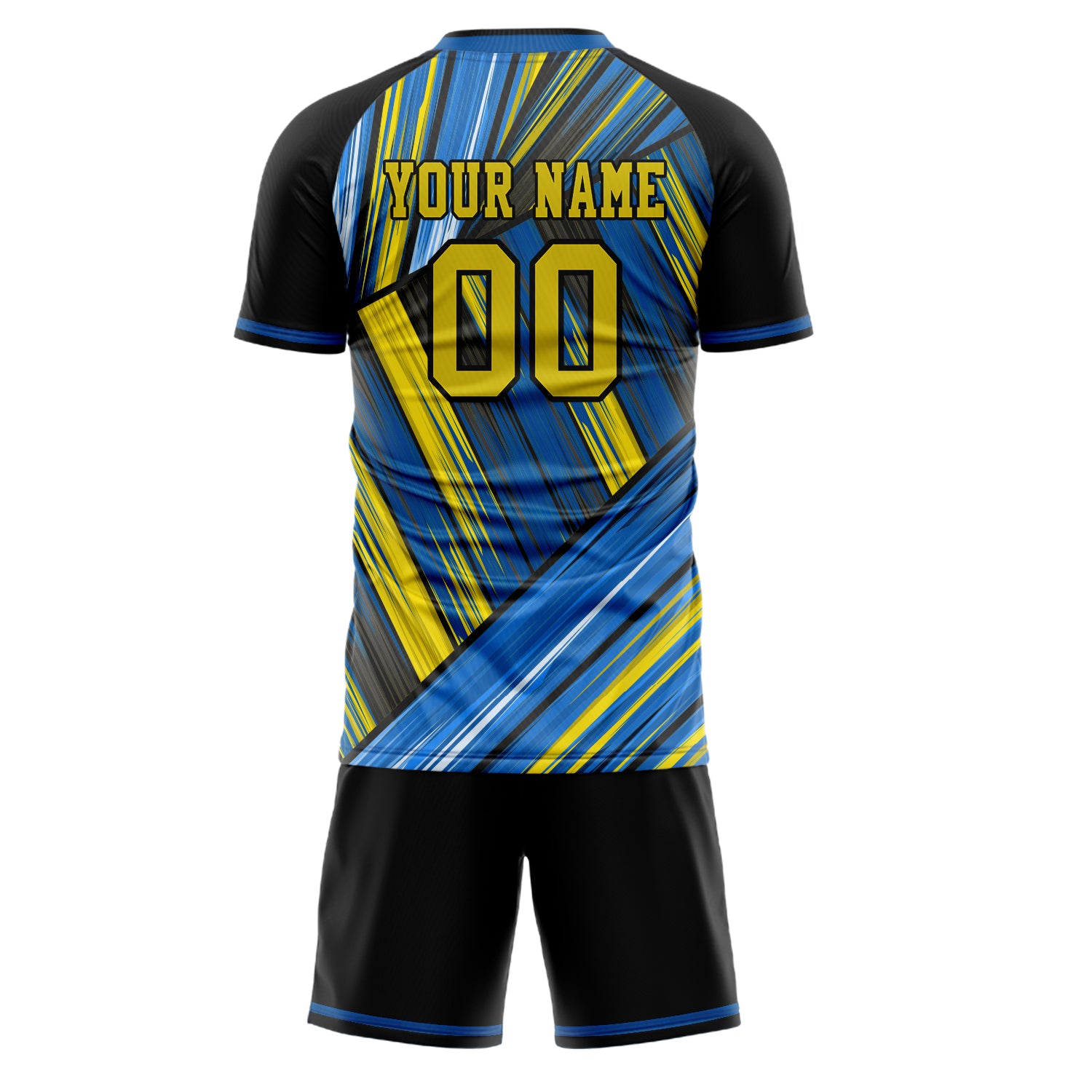 Custom Gold Blue GeometricalPattern Soccer Jersey