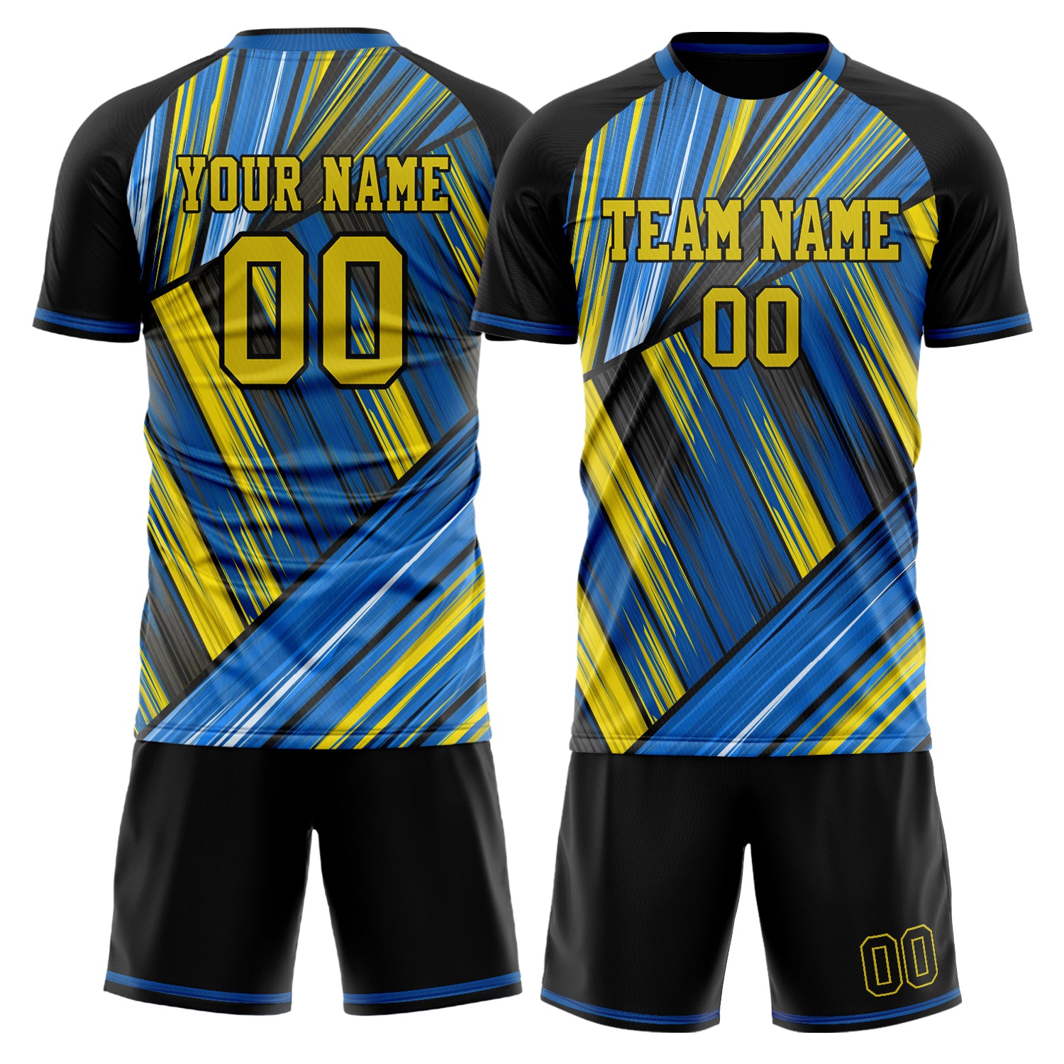 Custom Gold Blue GeometricalPattern Soccer Jersey