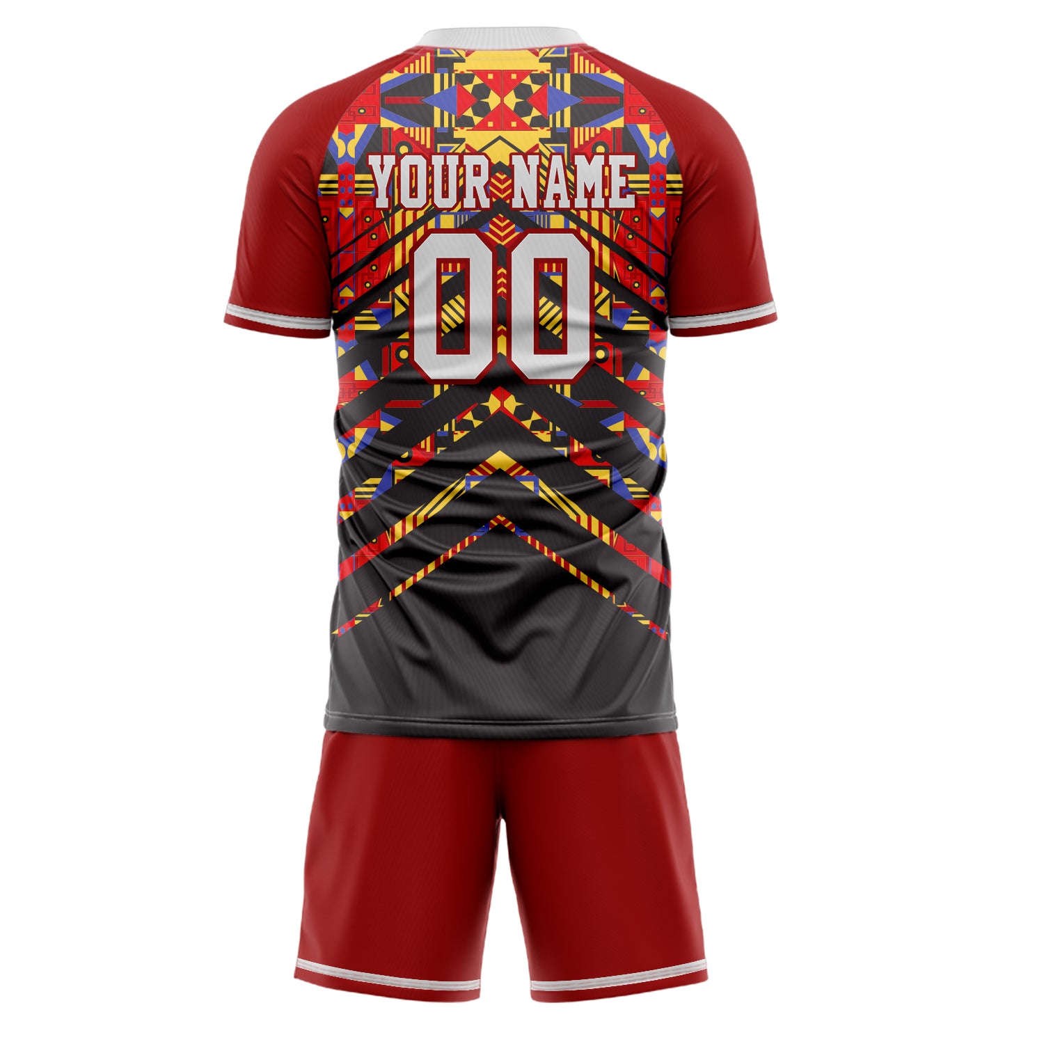 Custom Red Black GeometricalPattern Soccer Jersey