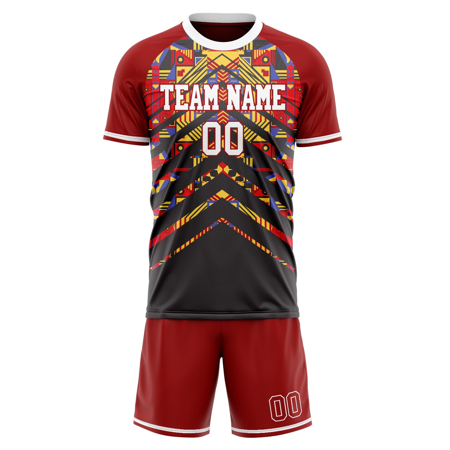 Custom Red Black GeometricalPattern Soccer Jersey