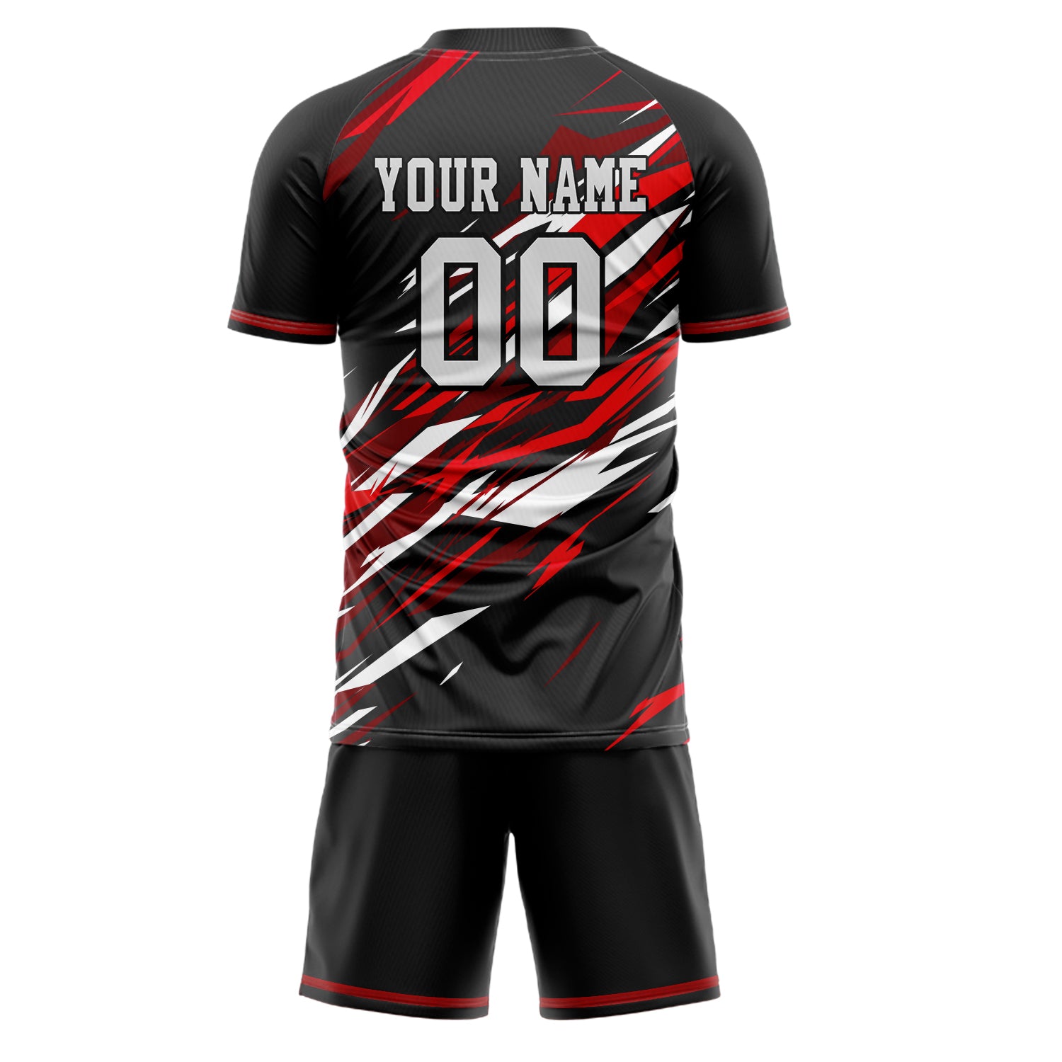 Custom Black Red GeometricalPattern Soccer Jersey