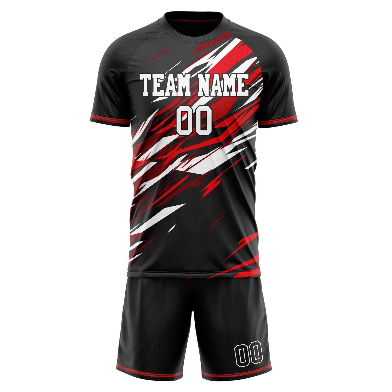 Custom Black Red GeometricalPattern Soccer Jersey