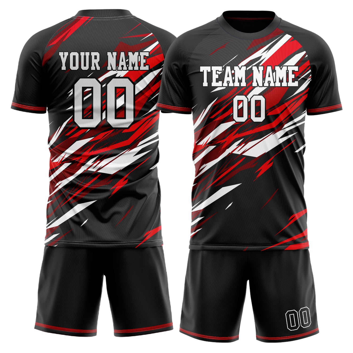 Custom Black Red GeometricalPattern Soccer Jersey