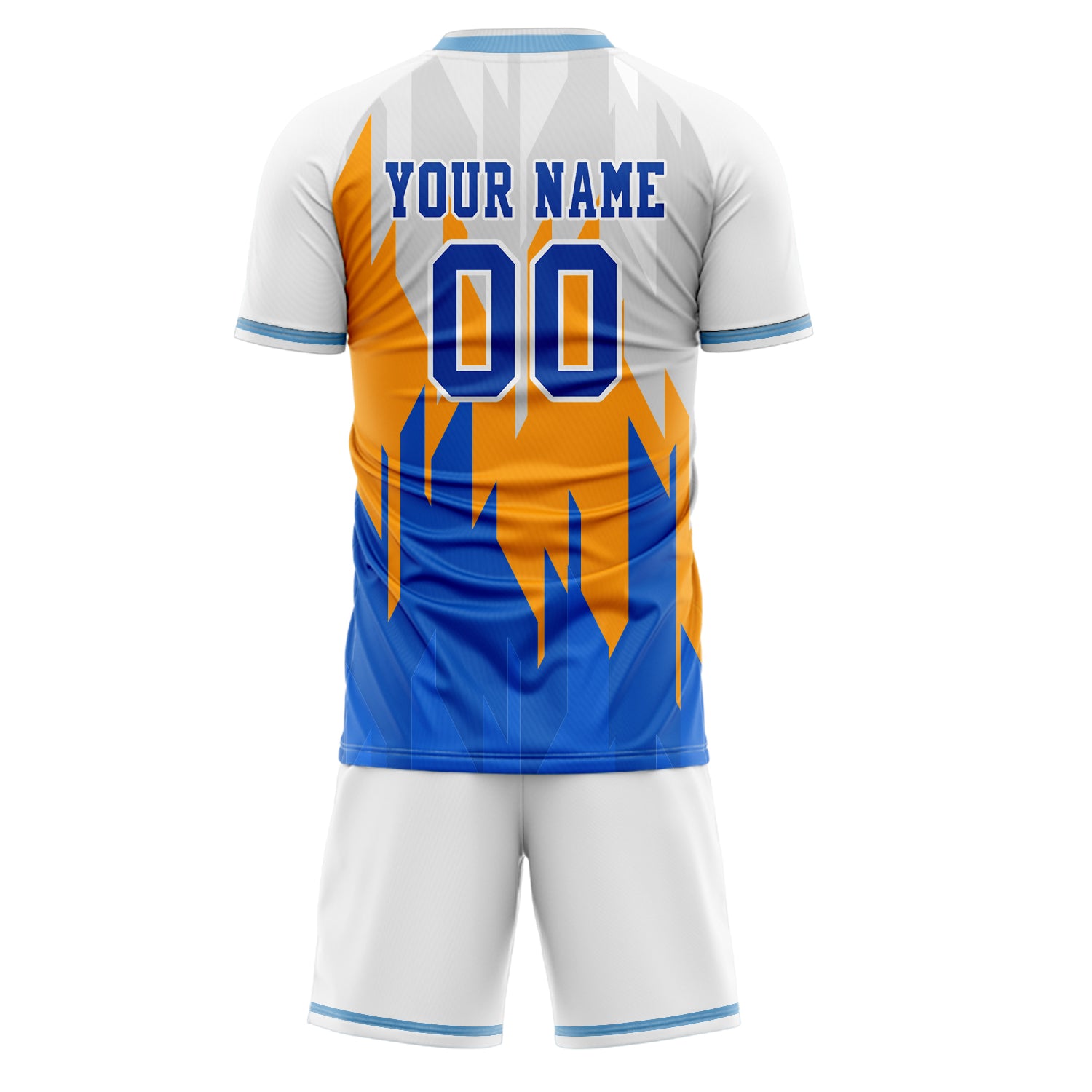 Custom White Blue GeometricalPattern Soccer Jersey