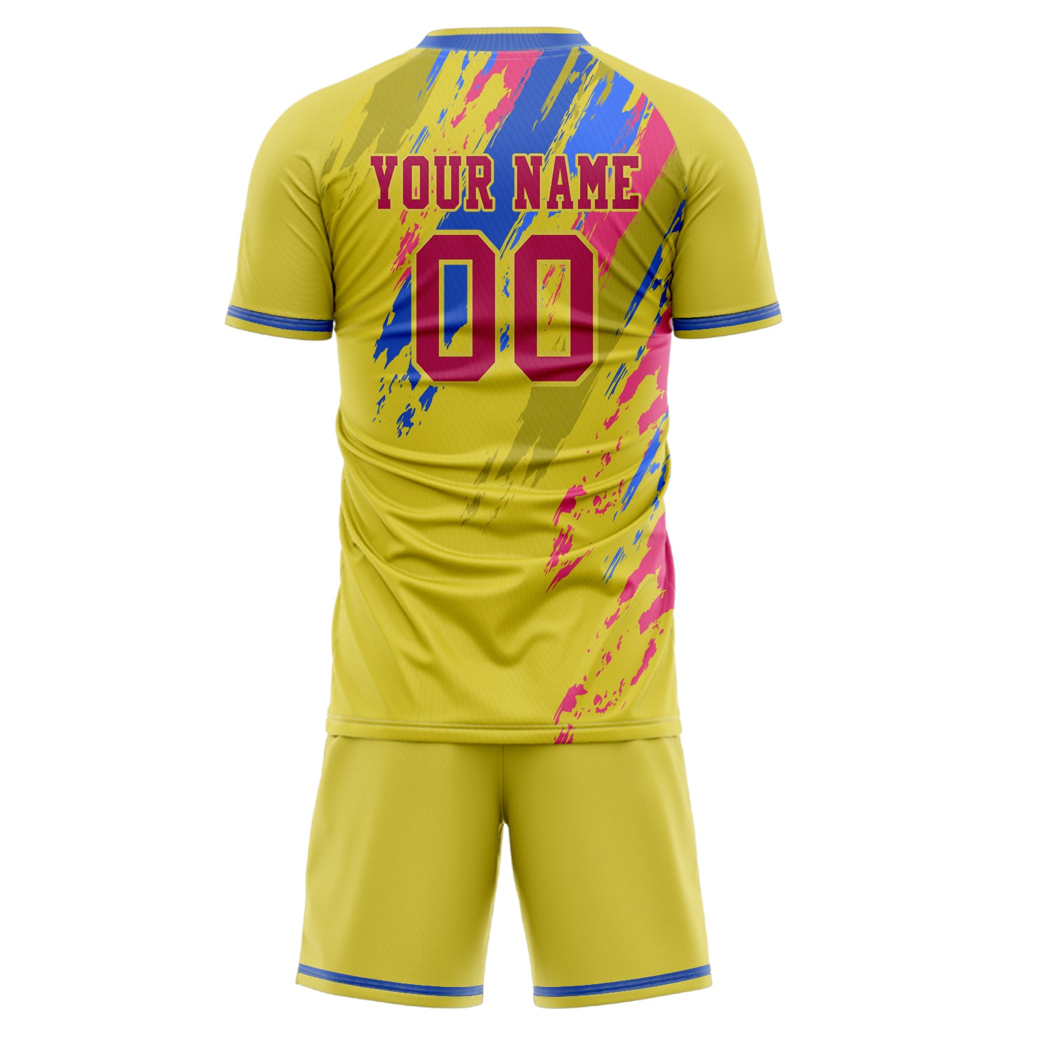 Custom Yellow Blue GeometricalPattern Soccer Jersey