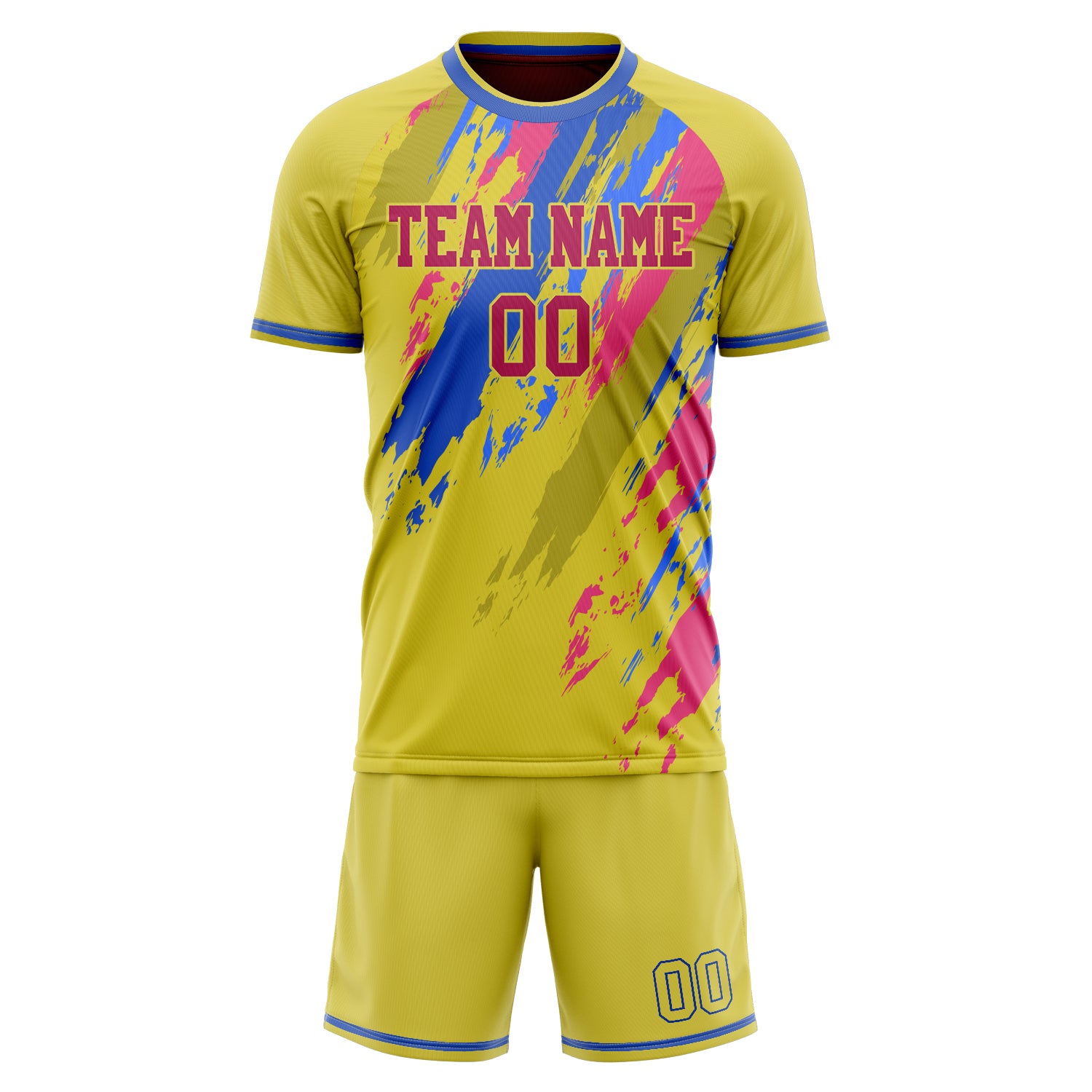 Custom Yellow Blue GeometricalPattern Soccer Jersey