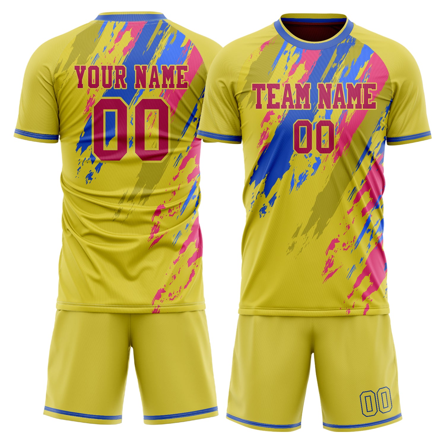 Custom Yellow Blue GeometricalPattern Soccer Jersey