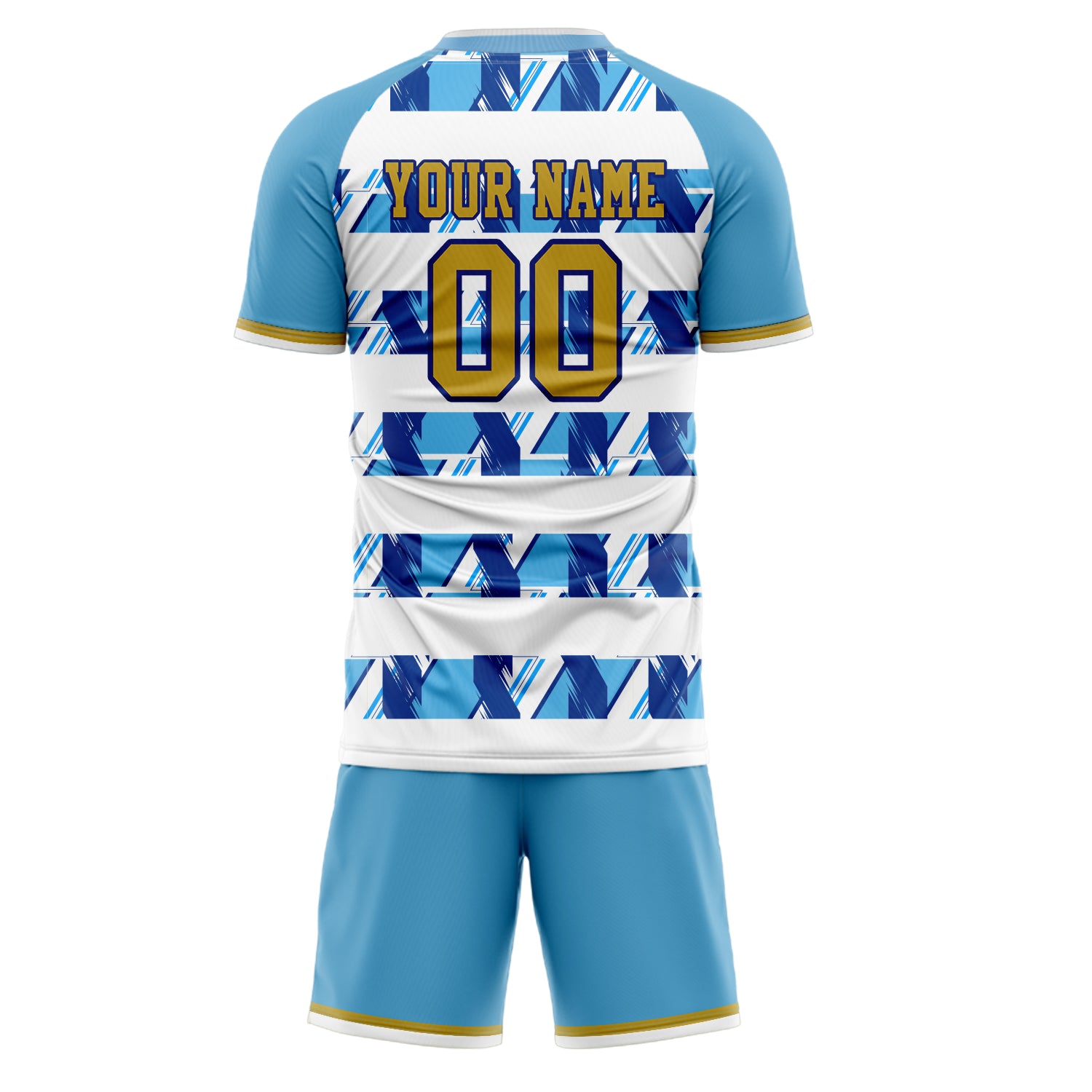 Custom Light Blue White GeometricalPattern Soccer Jersey
