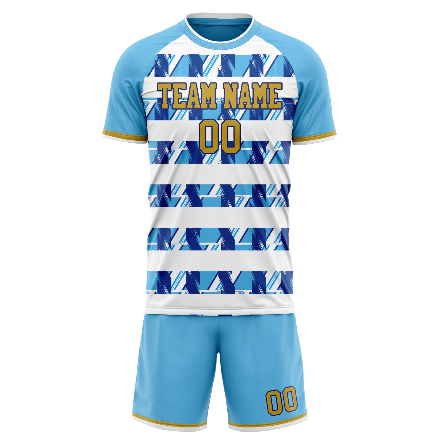 Custom Light Blue White GeometricalPattern Soccer Jersey
