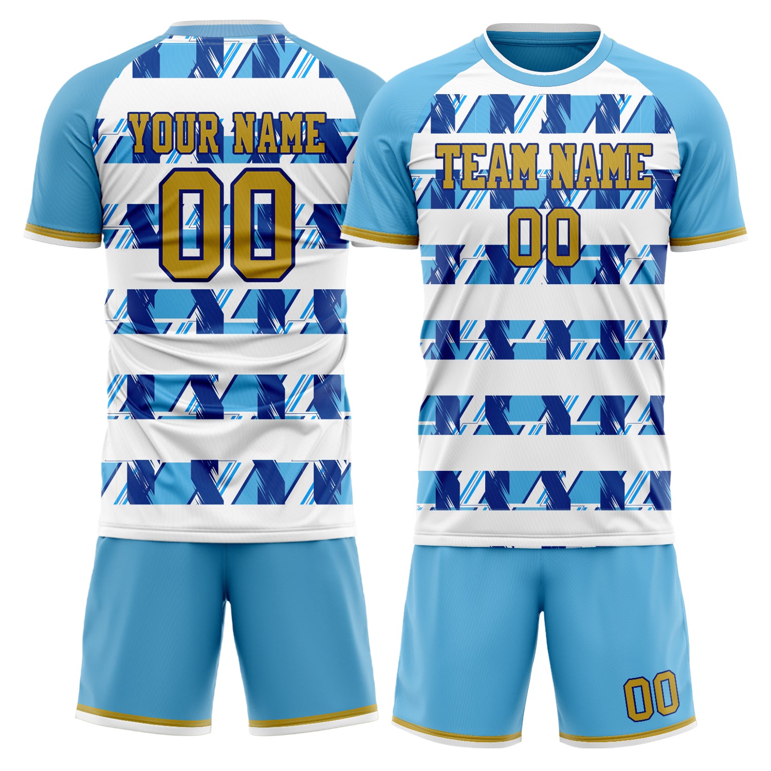 Custom Light Blue White GeometricalPattern Soccer Jersey
