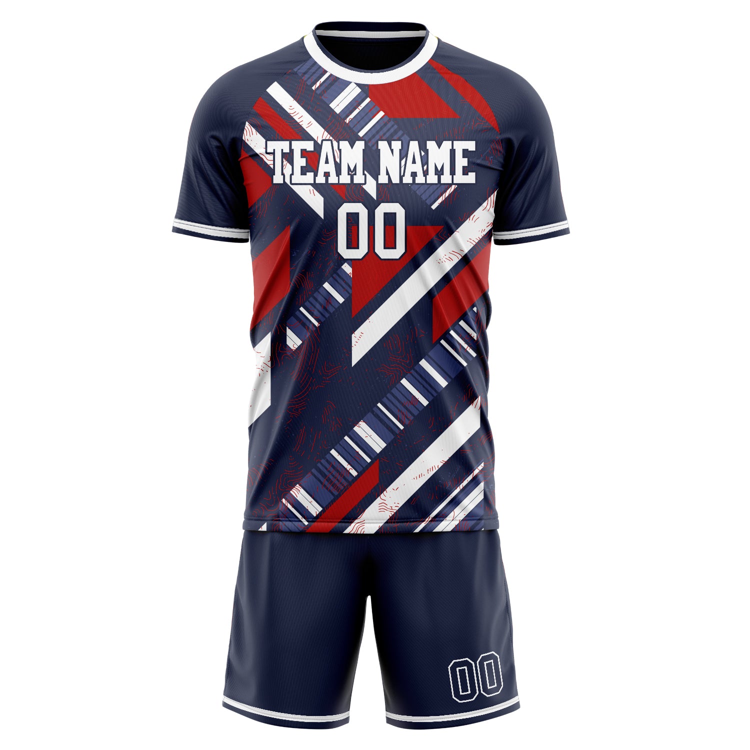 Custom Navy White GeometricalPattern Soccer Jersey