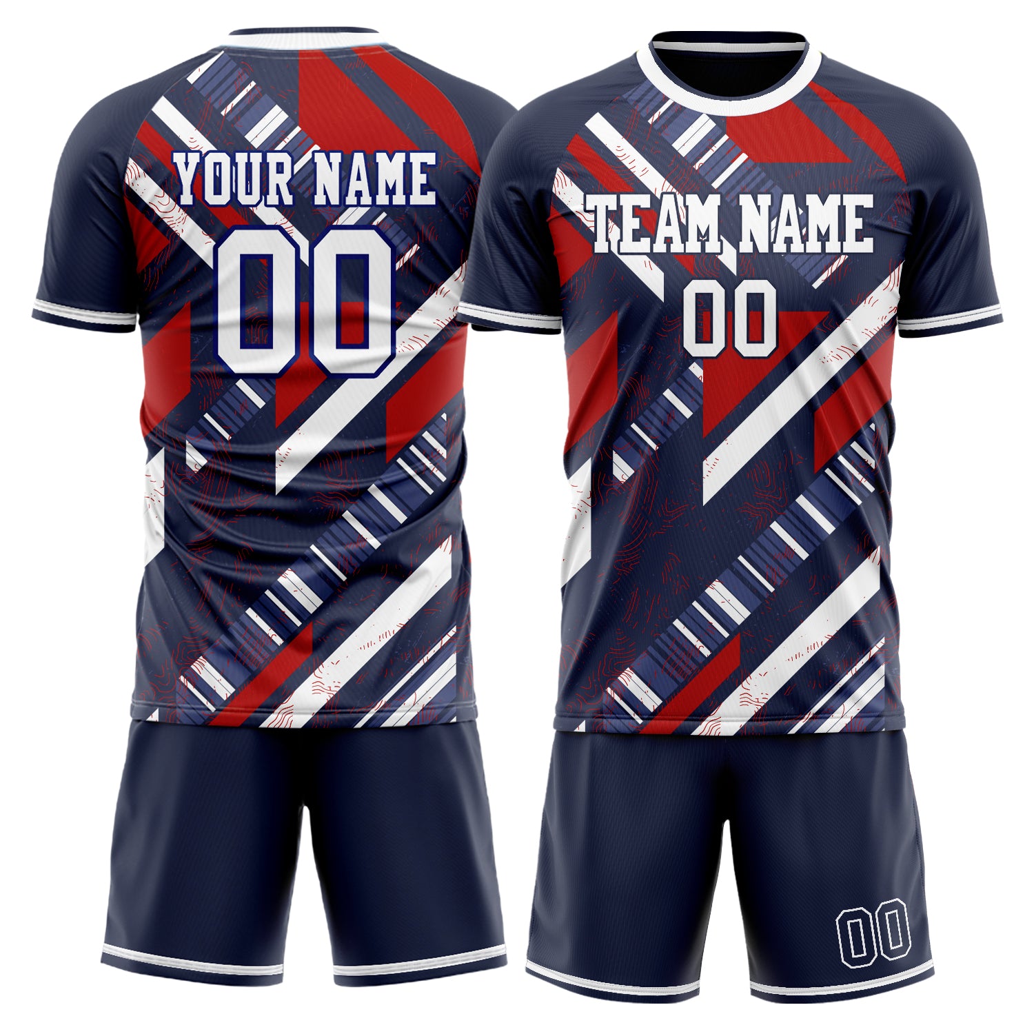 Custom Navy White GeometricalPattern Soccer Jersey