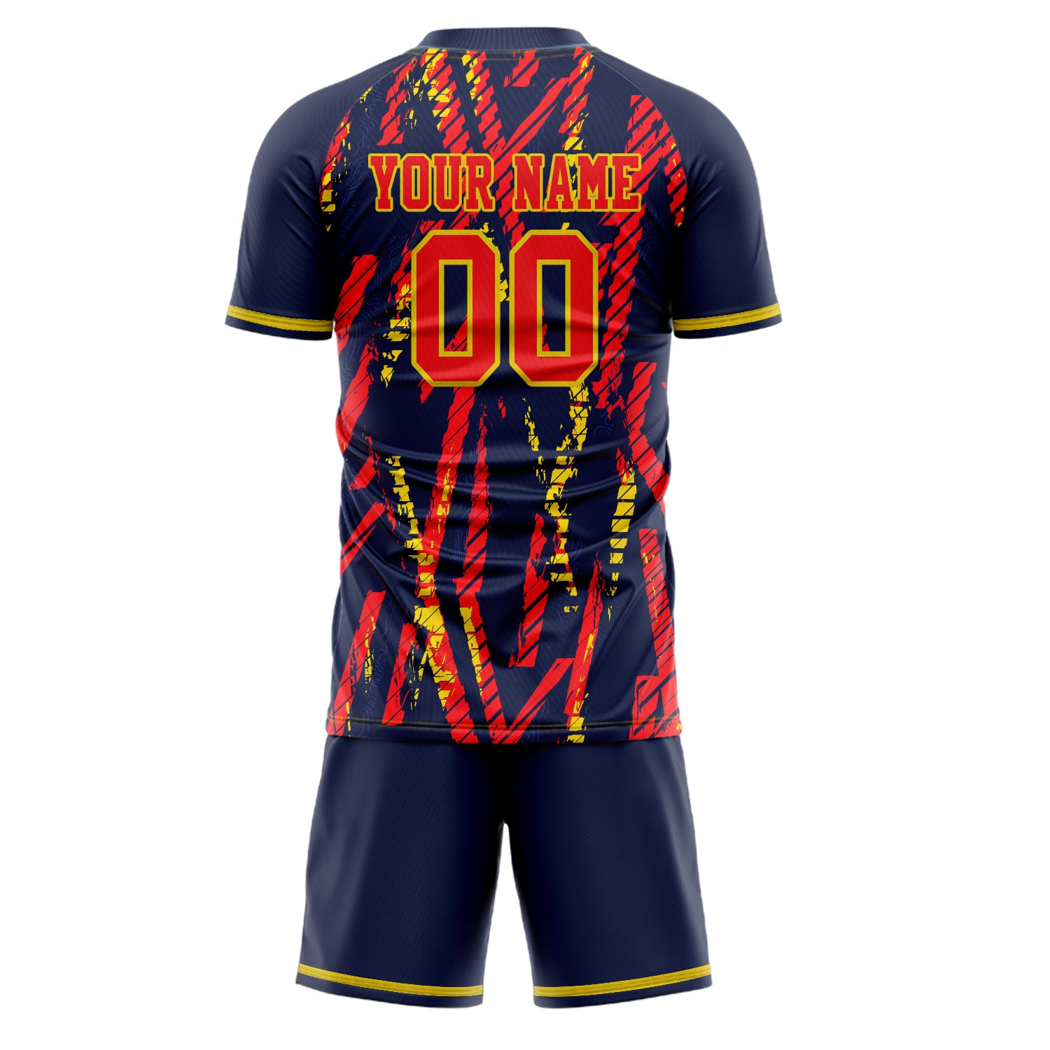 Custom Navy Red GeometricalPattern Soccer Jersey