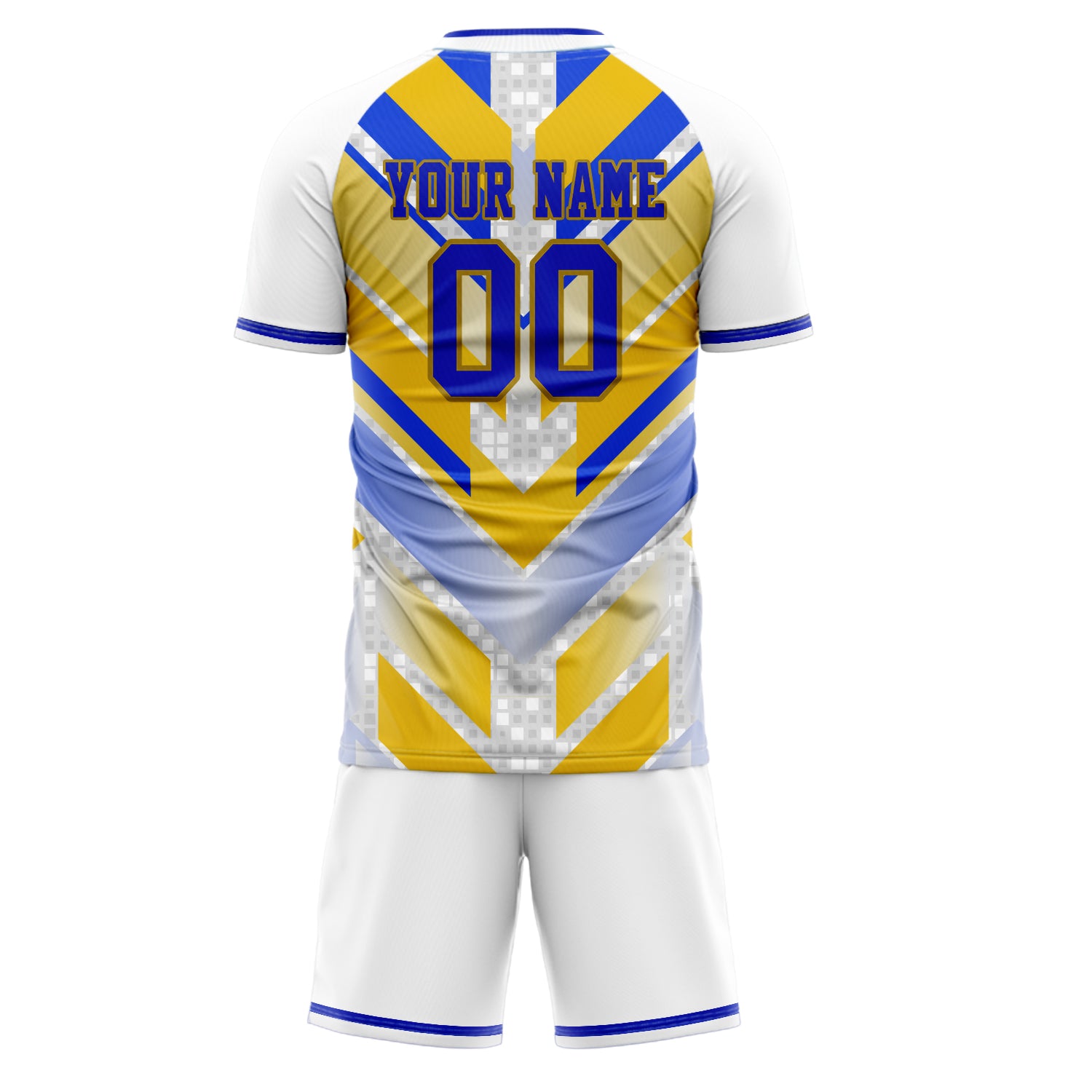 Custom Blue Yellow GeometricalPattern Soccer Jersey
