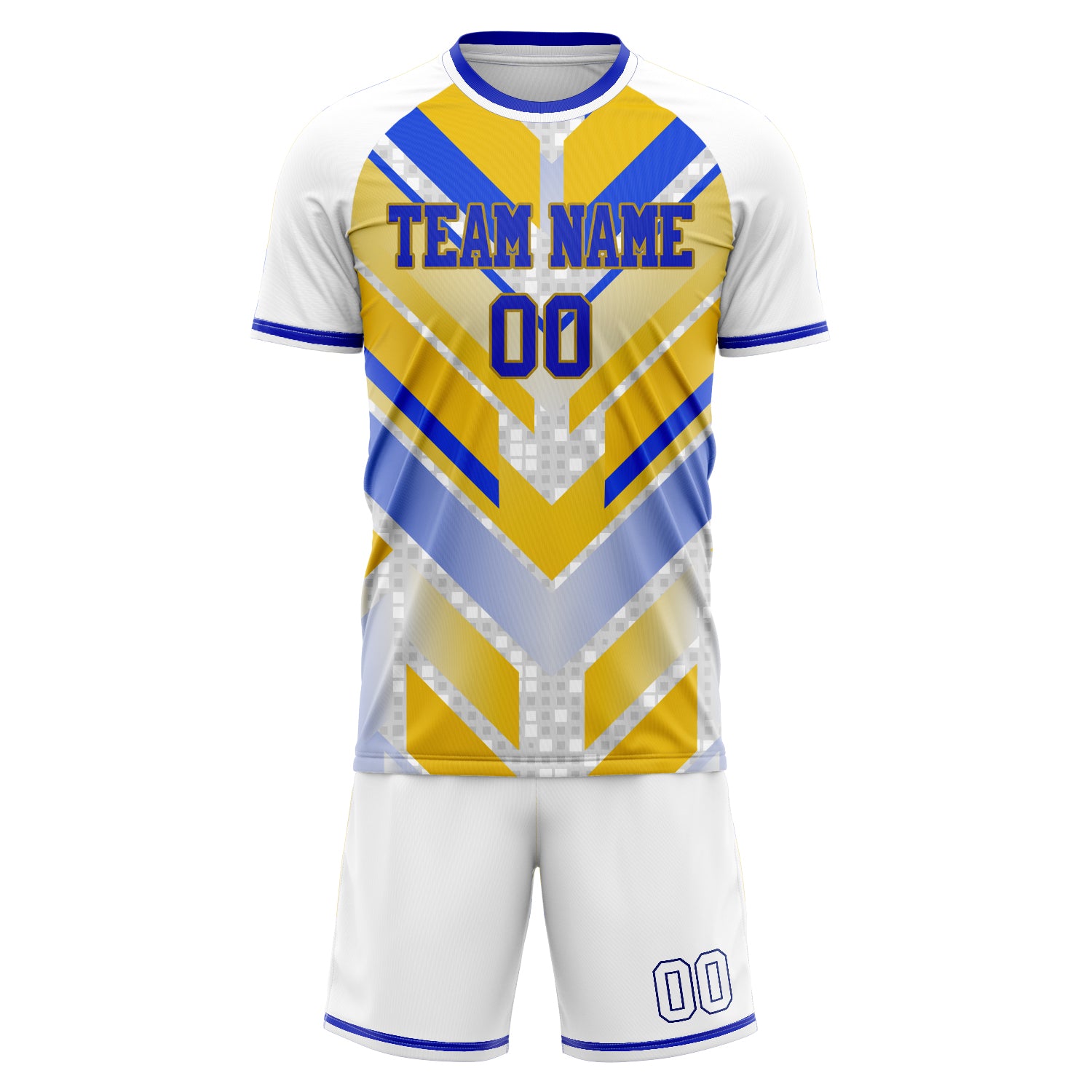 Custom Blue Yellow GeometricalPattern Soccer Jersey
