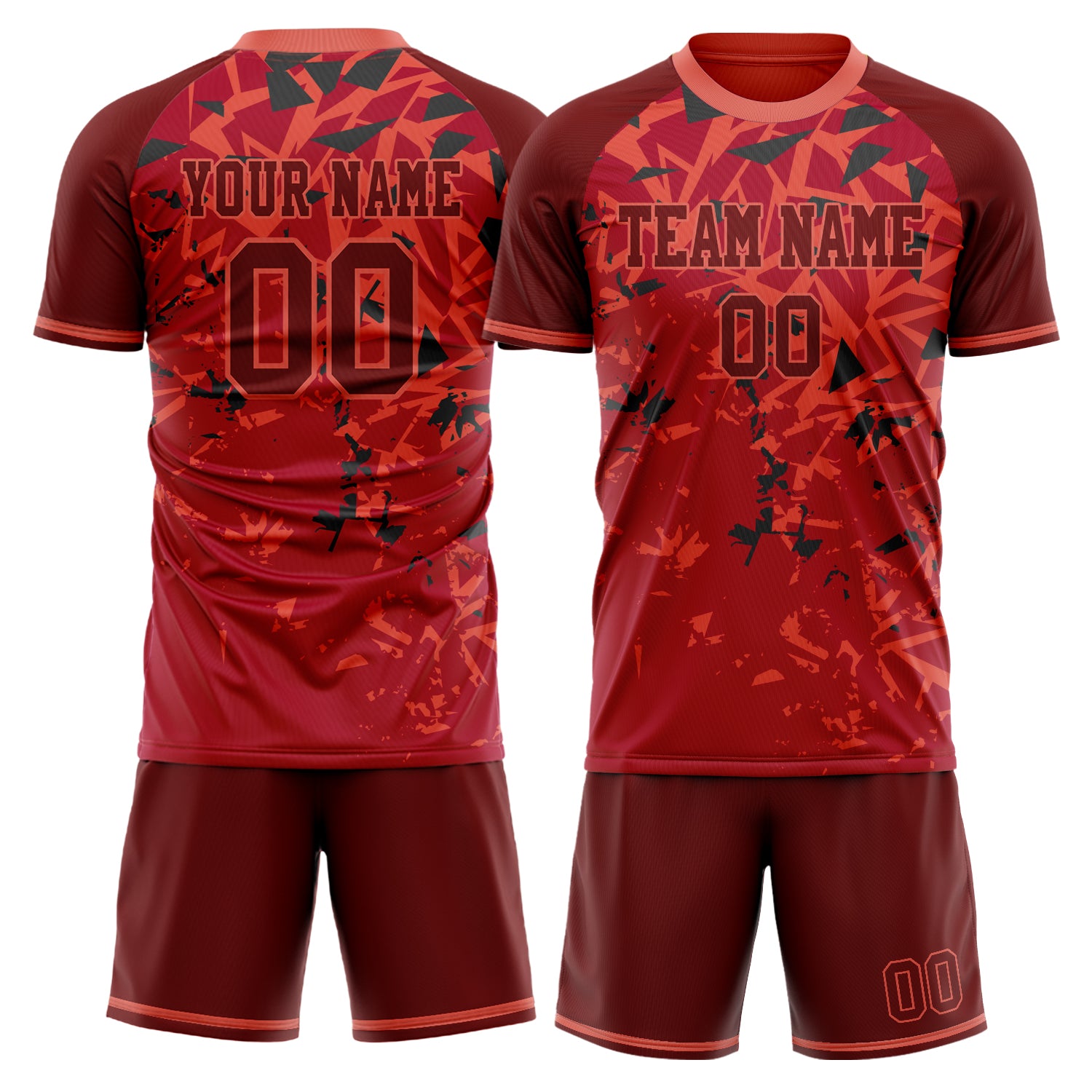 Custom Red Black GeometricalPattern Soccer Jersey