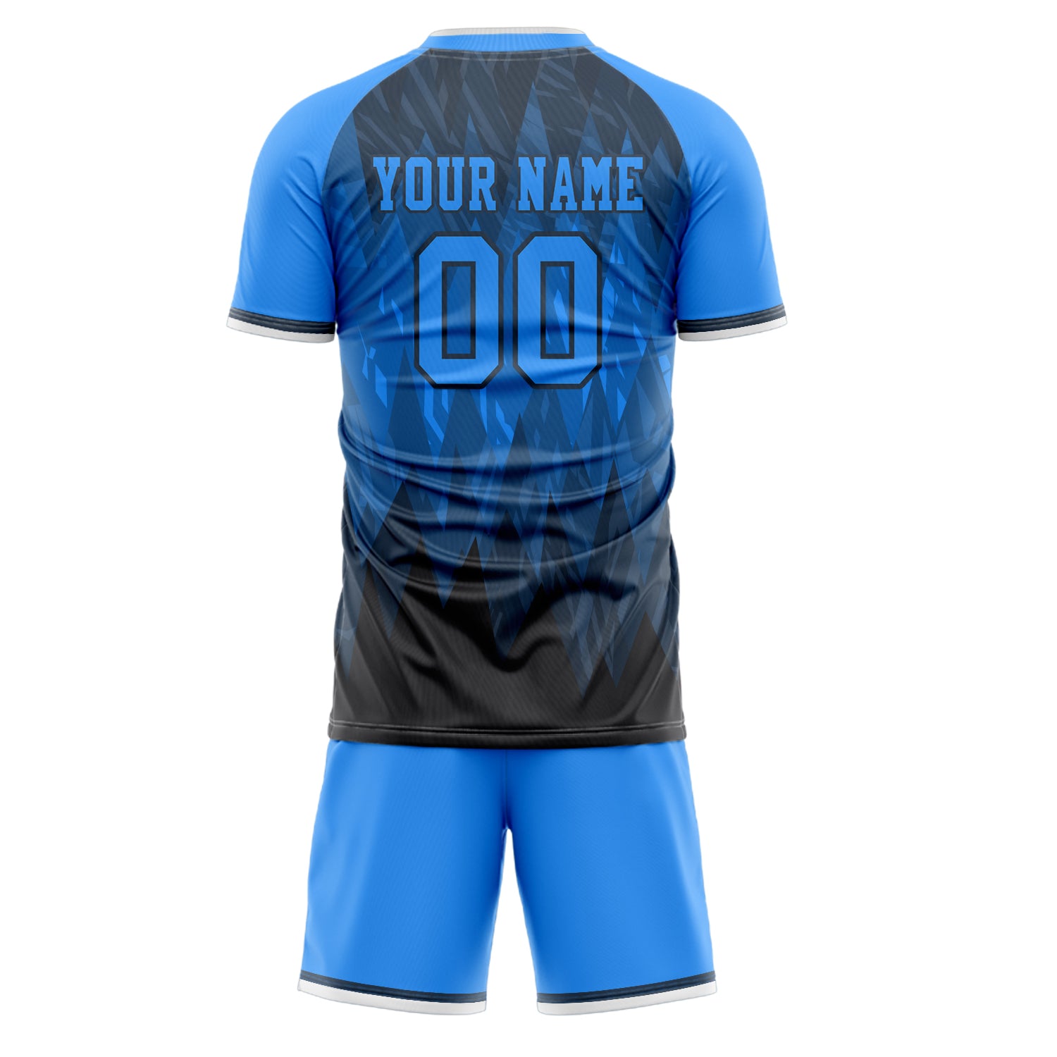 Custom Black Blue GeometricalPattern Soccer Jersey