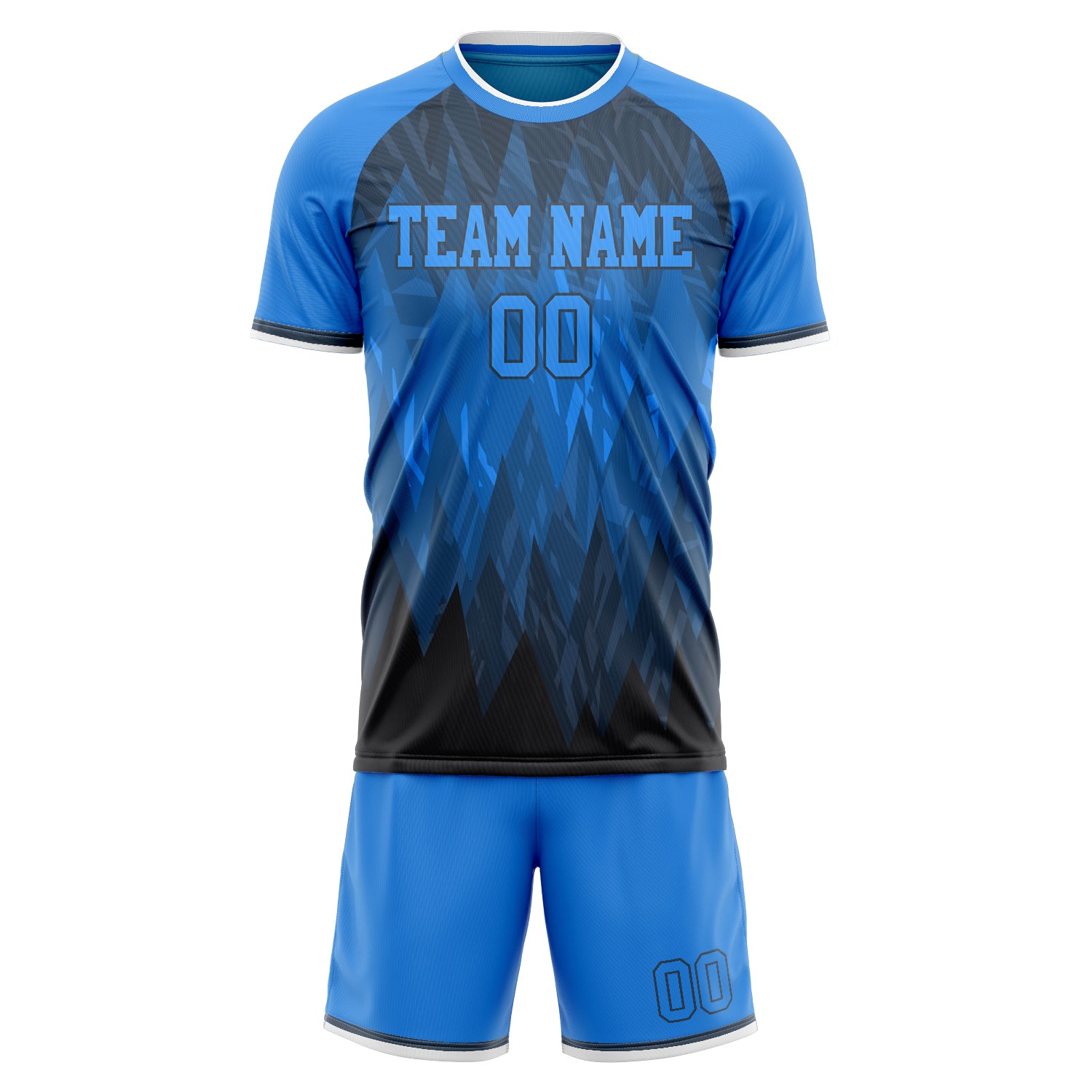 Custom Black Blue GeometricalPattern Soccer Jersey