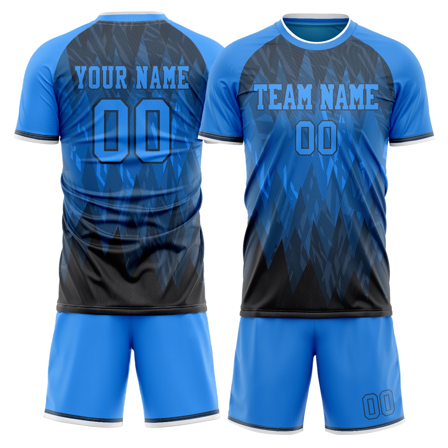 Custom Black Blue GeometricalPattern Soccer Jersey
