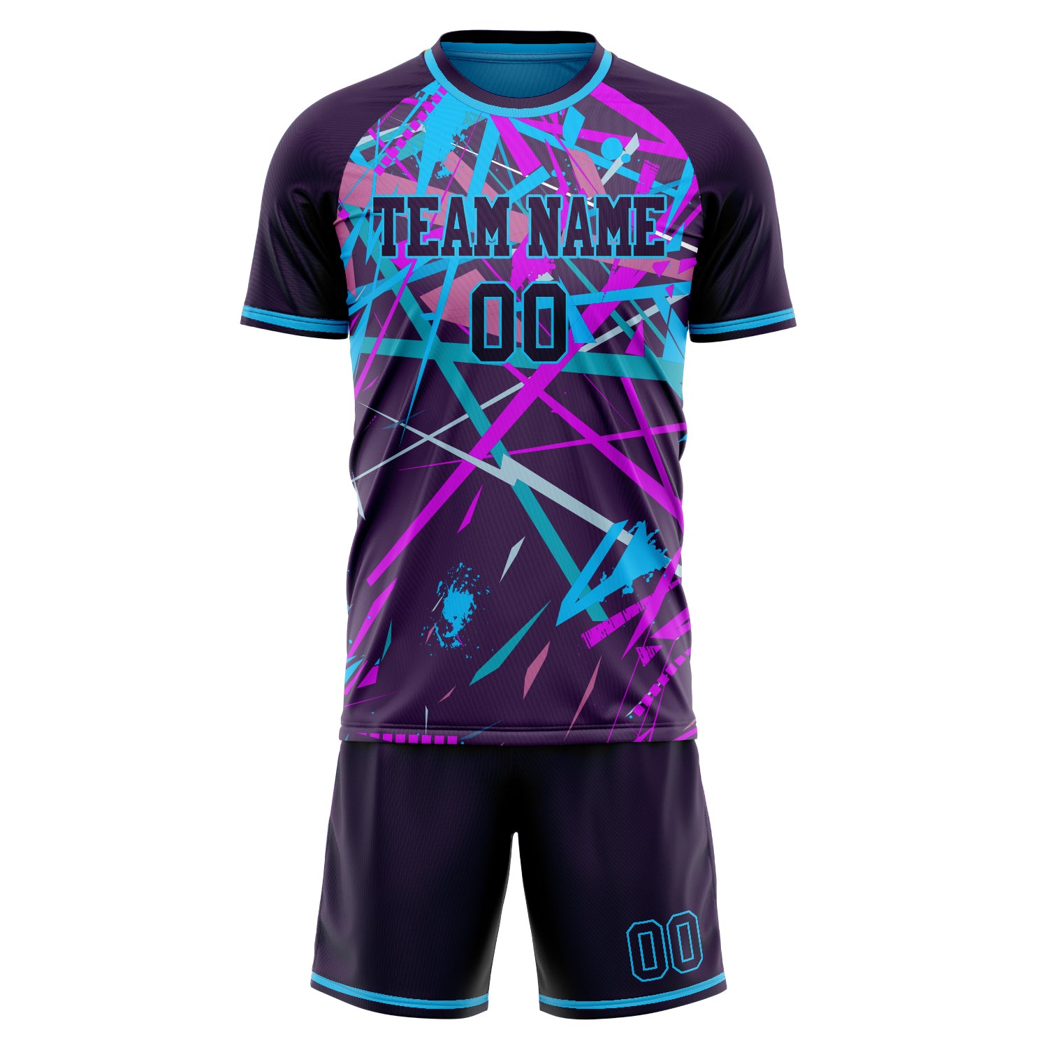 Custom Purple Light Blue GeometricalPattern Soccer Jersey