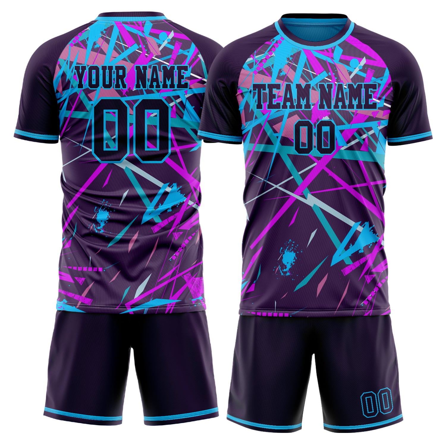 Custom Purple Light Blue GeometricalPattern Soccer Jersey