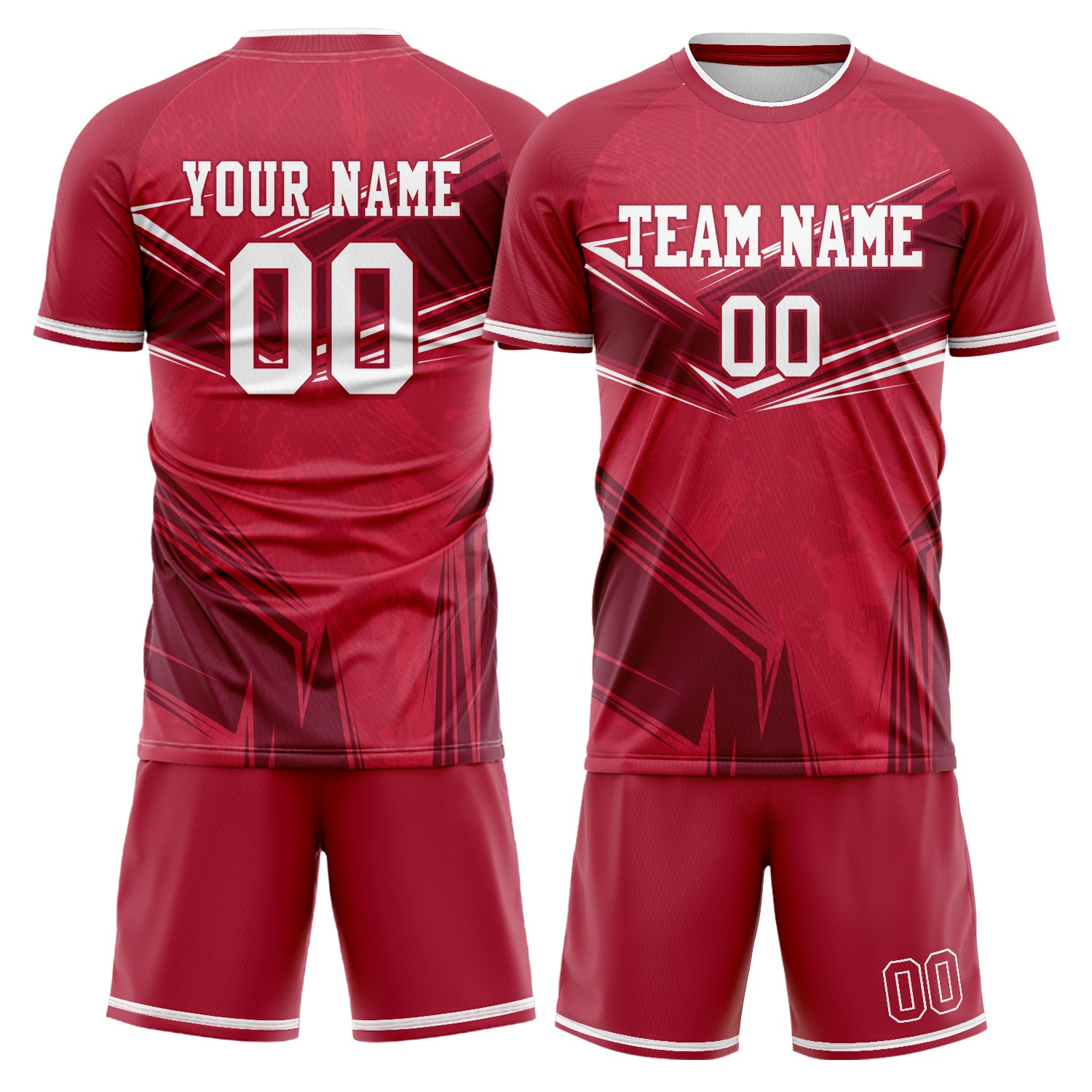 Custom Red White GeometricalPattern Soccer Jersey