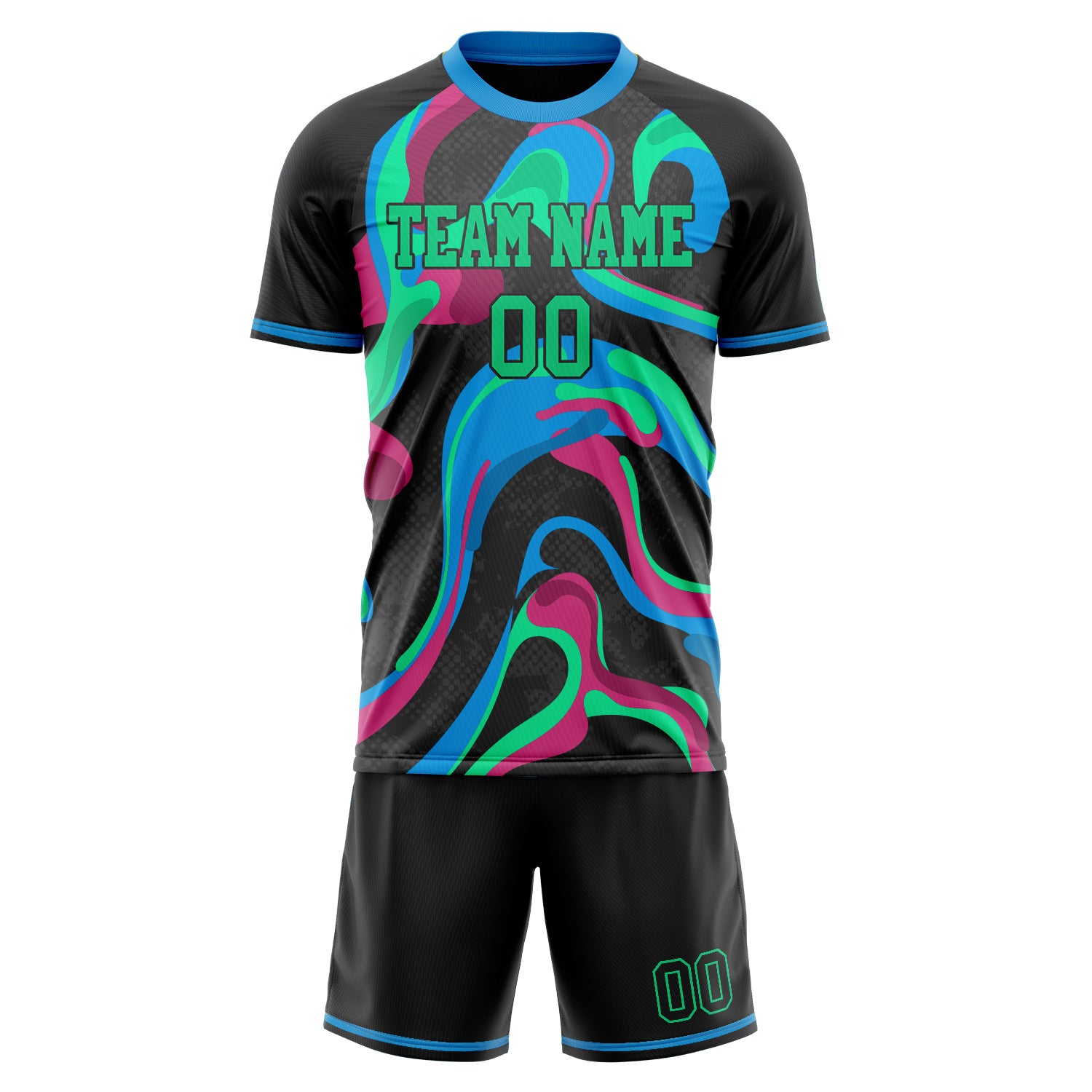 Custom Black Kelly Green GeometricalPattern Soccer Jersey
