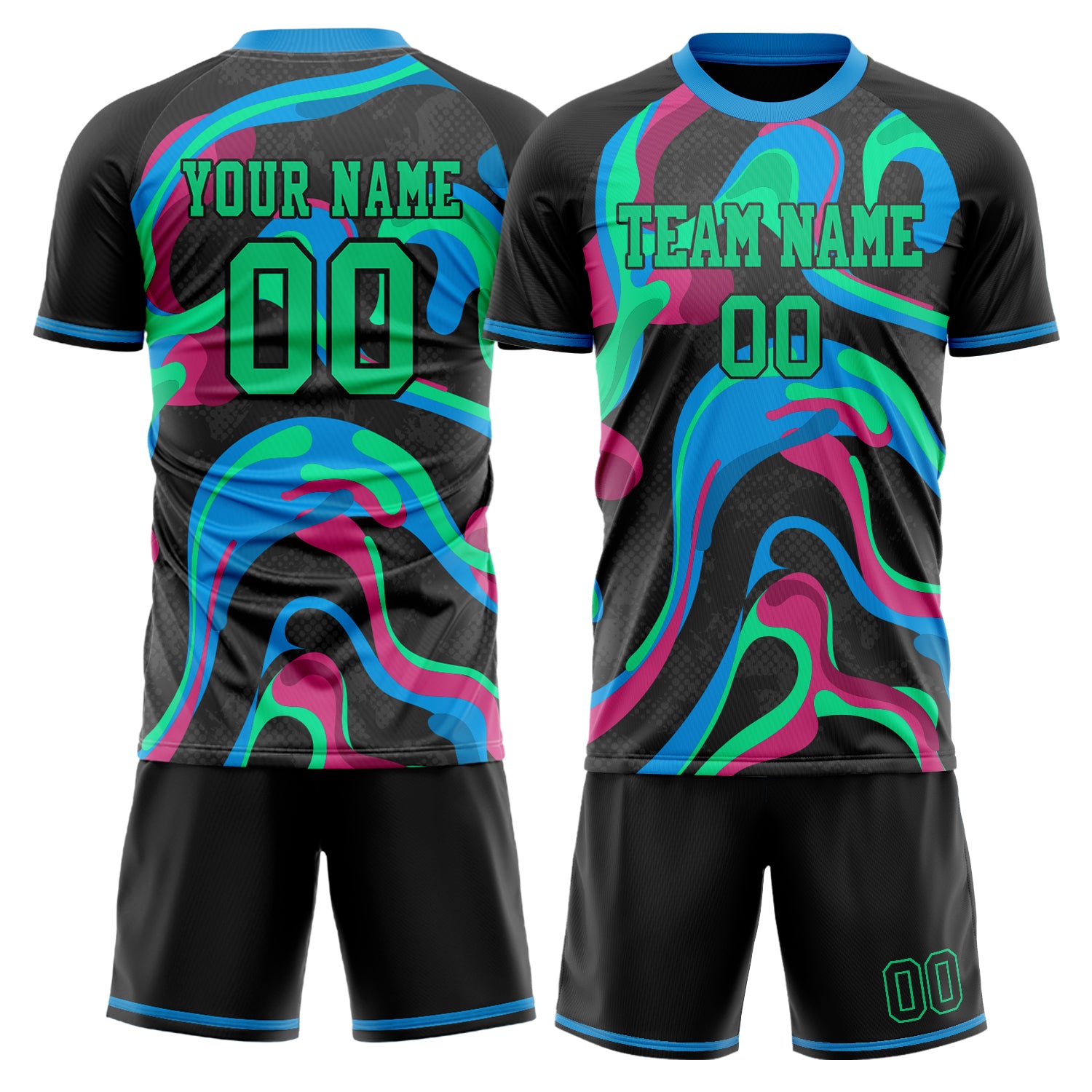 Custom Black Kelly Green GeometricalPattern Soccer Jersey