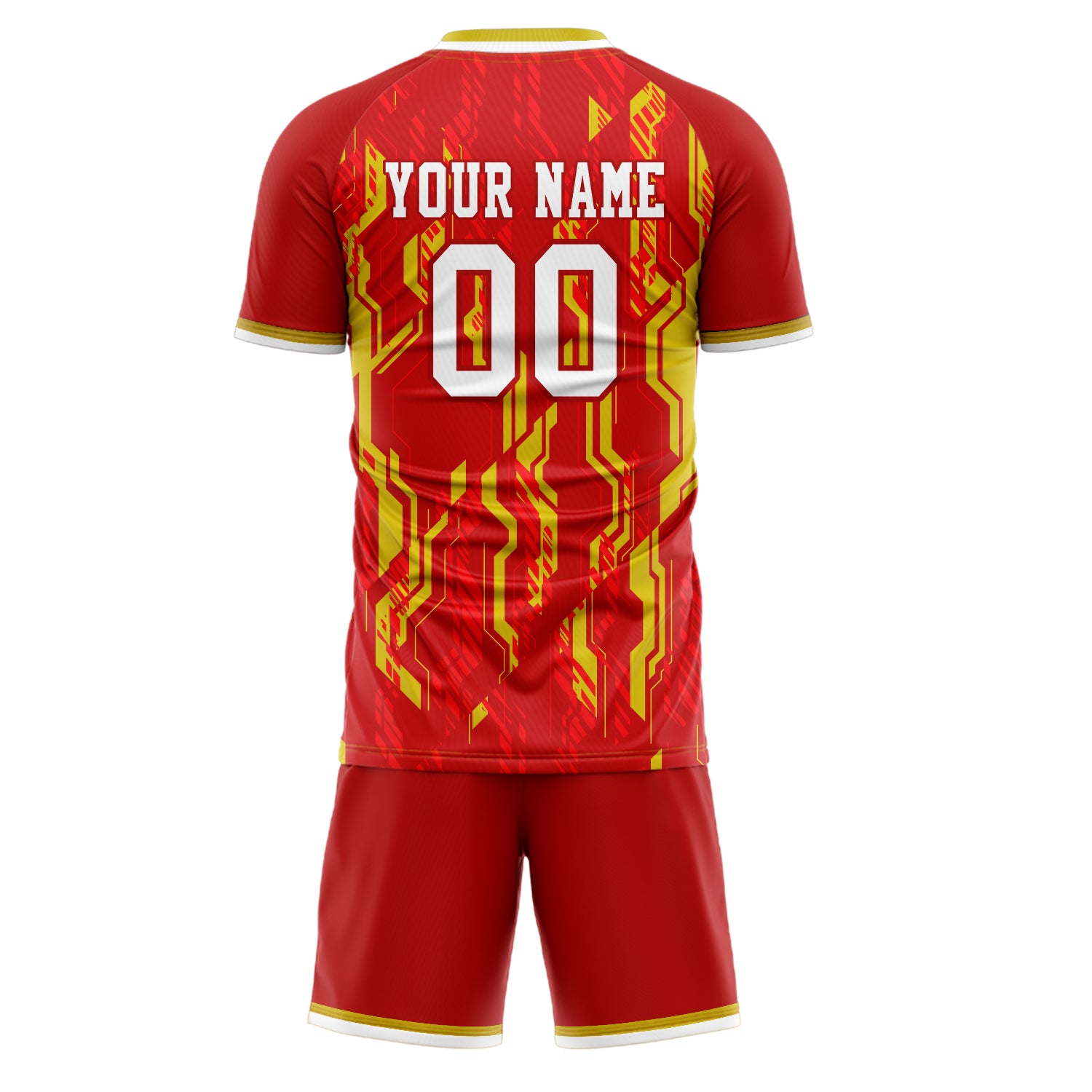 Custom Red Gold GeometricalPattern Soccer Jersey