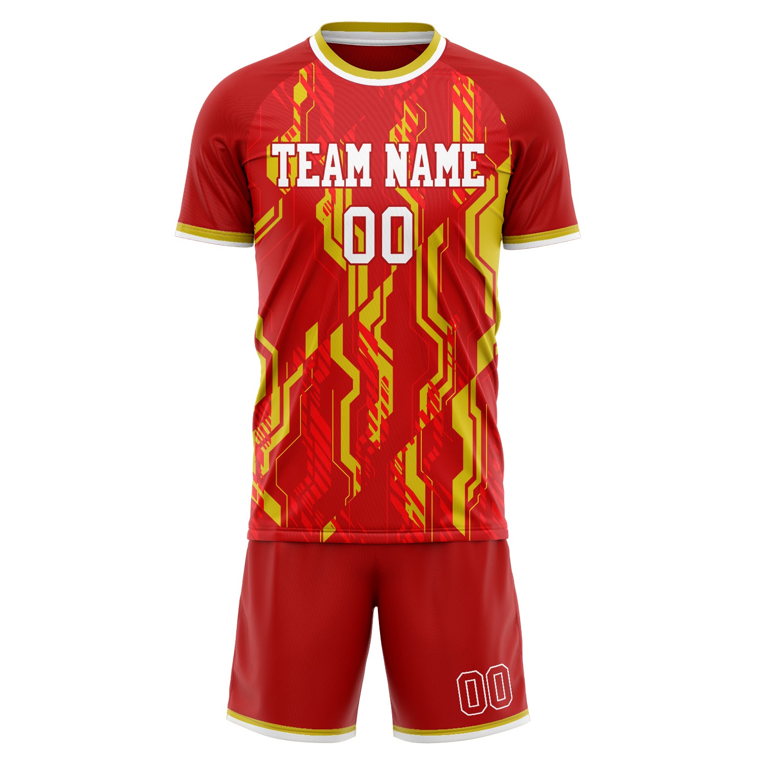 Custom Red Gold GeometricalPattern Soccer Jersey