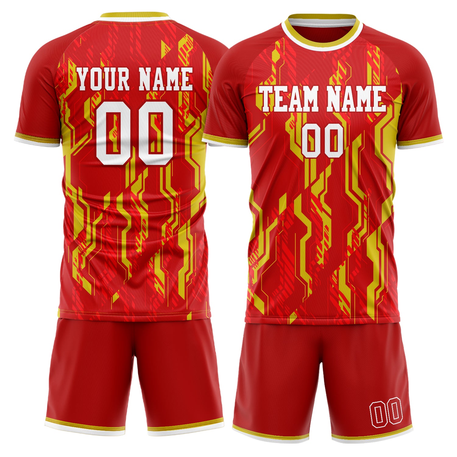 Custom Red Gold GeometricalPattern Soccer Jersey