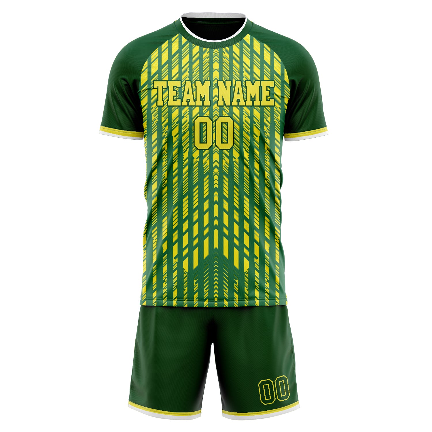 Custom Kelly Green Yellow GeometricalPattern Soccer Jersey