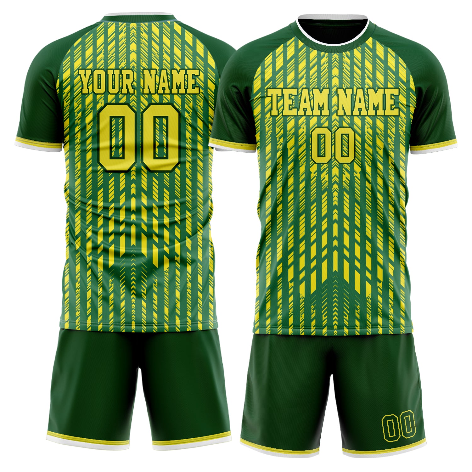 Custom Kelly Green Yellow GeometricalPattern Soccer Jersey