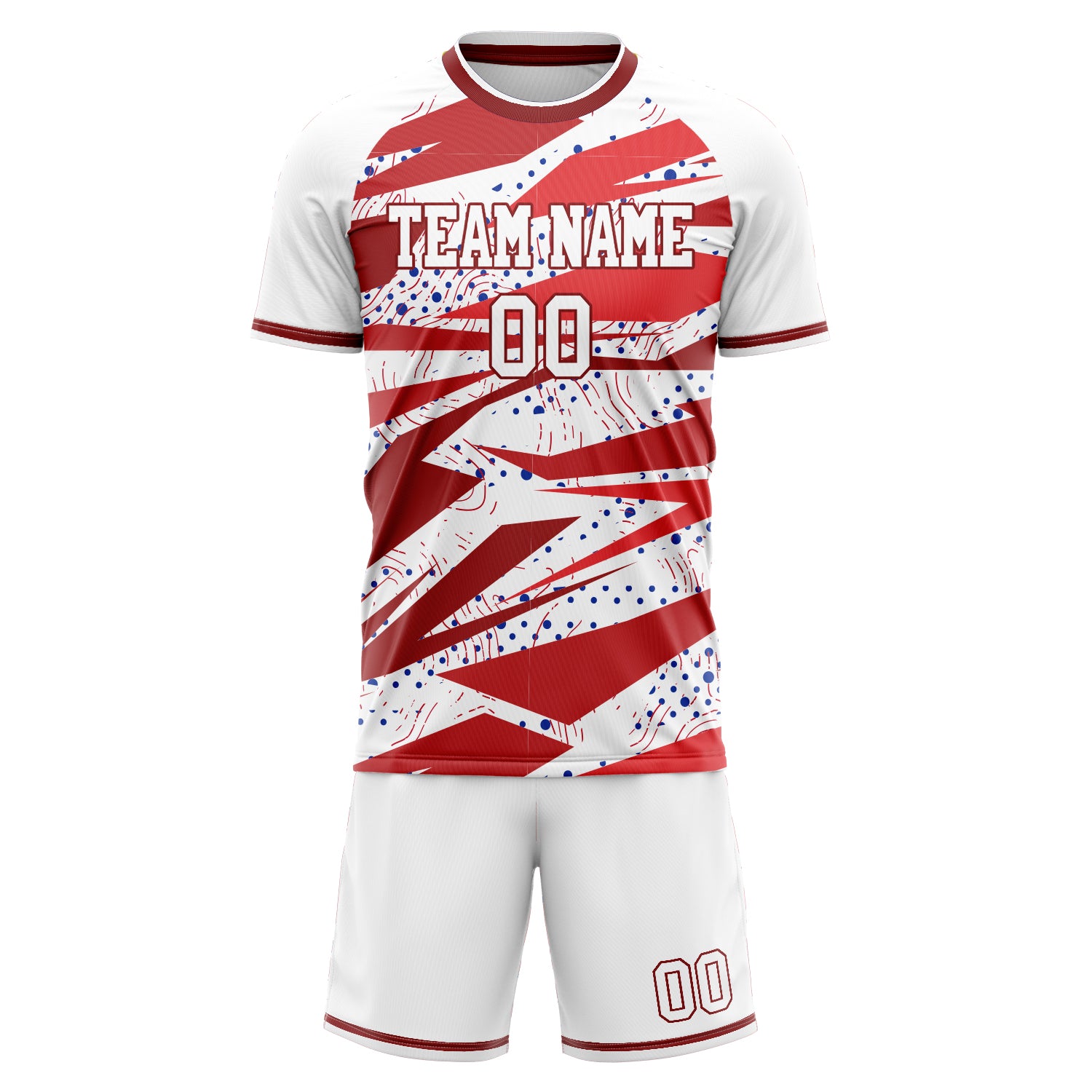 Custom White Red GeometricalPattern Soccer Jersey