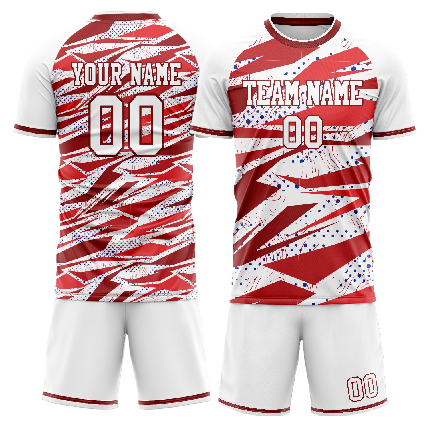 Custom White Red GeometricalPattern Soccer Jersey