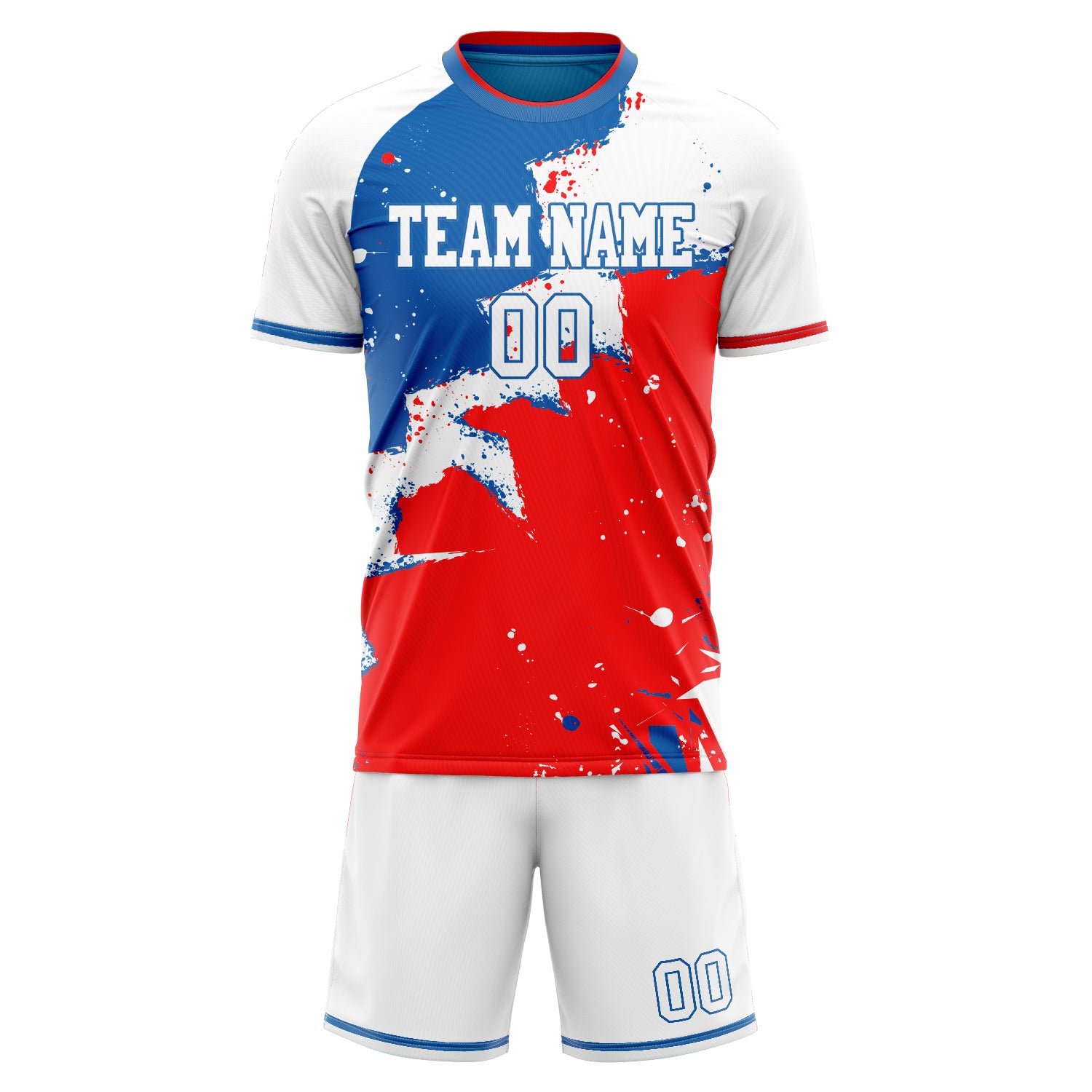 Custom Red White GeometricalPattern Soccer Jersey