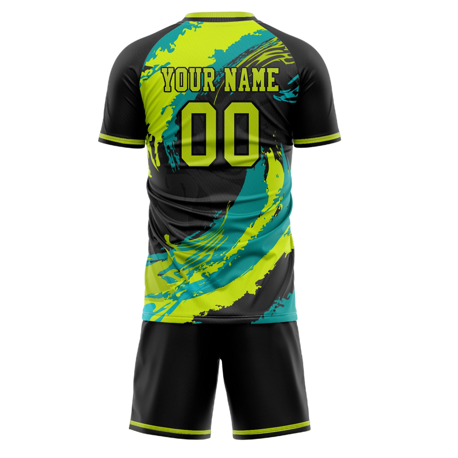 Custom Black Teal GeometricalPattern Soccer Jersey