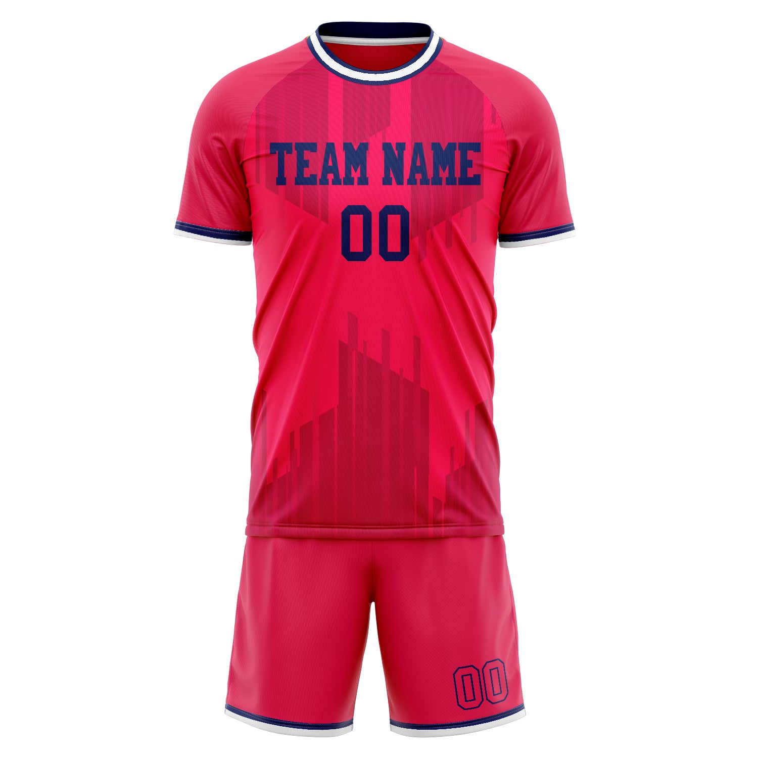 Custom Red Navy GeometricalPattern Soccer Jersey