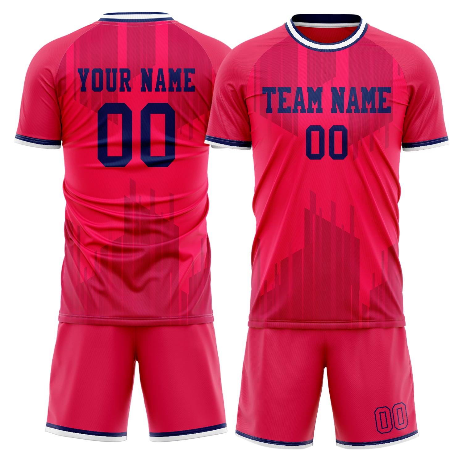 Custom Red Navy GeometricalPattern Soccer Jersey