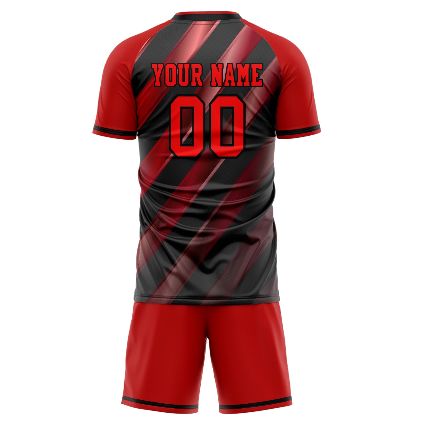 Custom Black Red GeometricalPattern Soccer Jersey