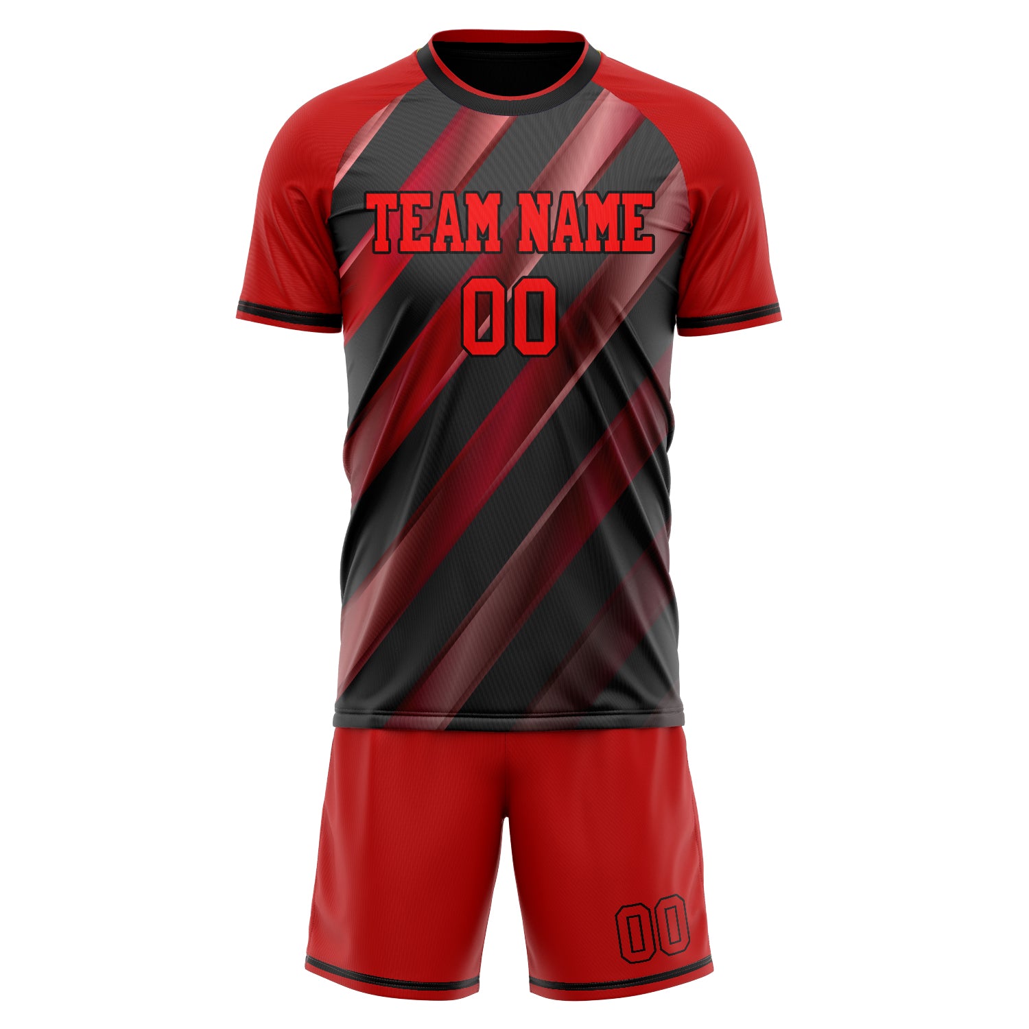 Custom Black Red GeometricalPattern Soccer Jersey