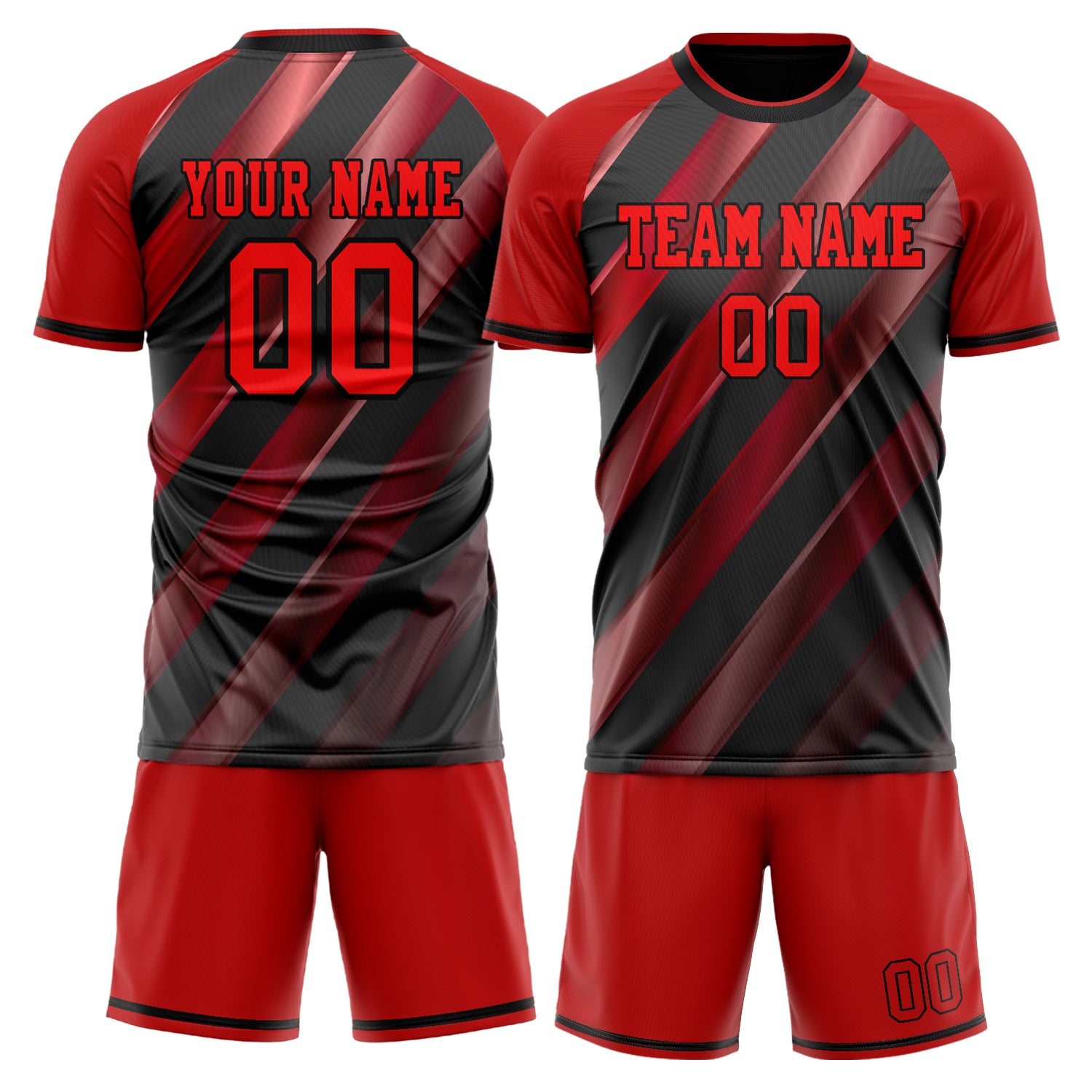 Custom Black Red GeometricalPattern Soccer Jersey