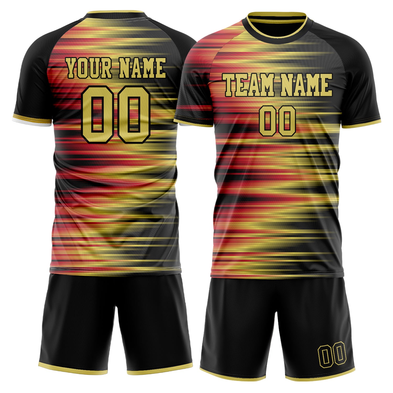 Custom Black Gold GeometricalPattern Soccer Jersey